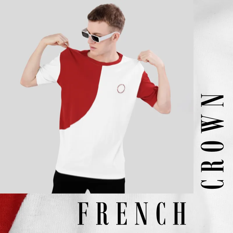 Bright White with Falu Red Premium Cotton T-shirt sold by French Crown