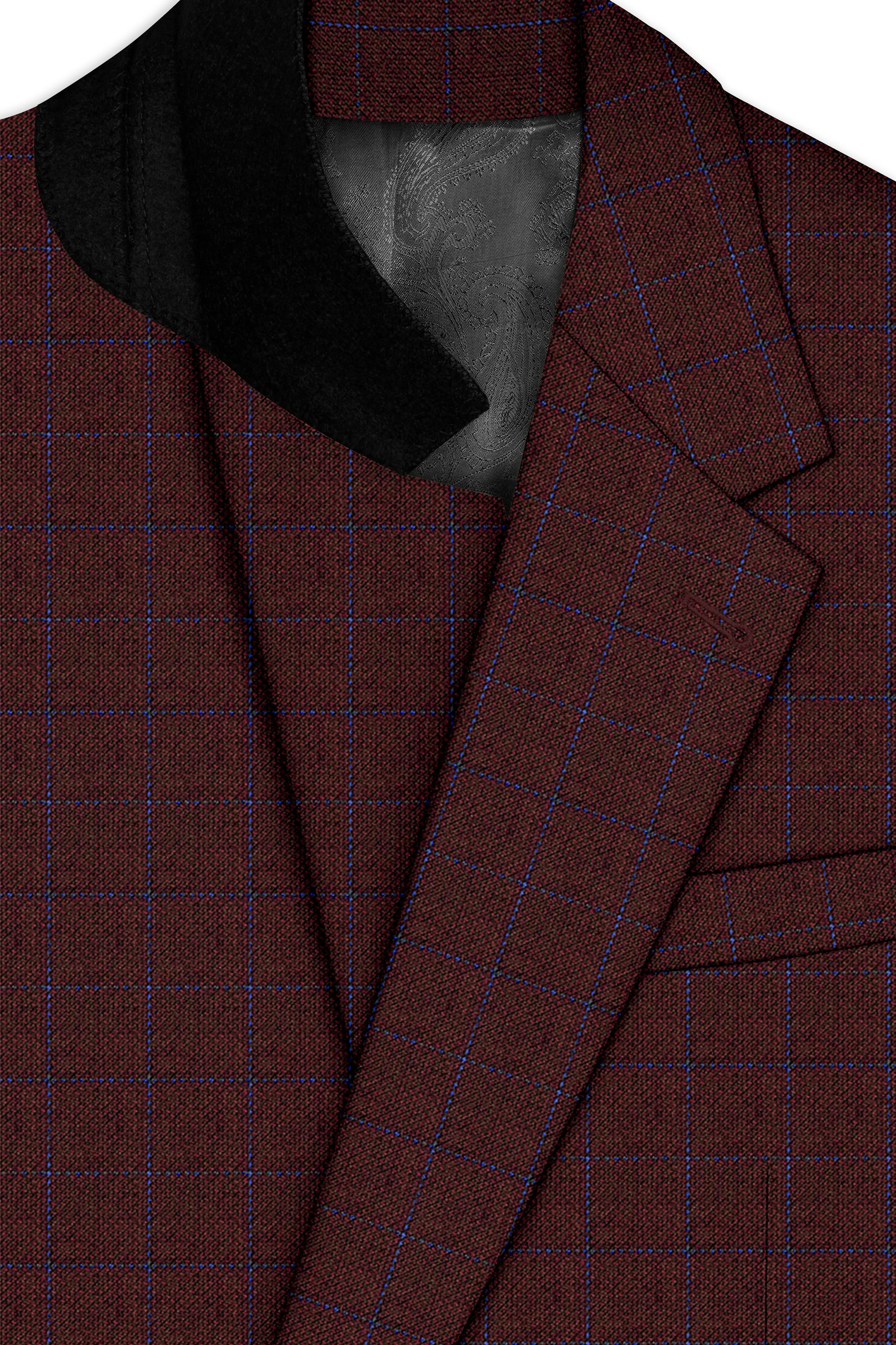 Wolvoro-Eclipse Maroon Plaid Wool Rich Single Breasted Blazer sold by French Crown product image thumbnail 4
