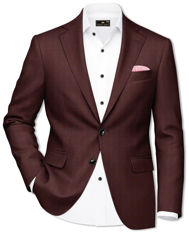 Wolvoro-Eclipse Maroon  Plaid Wool Rich Single Breasted Blazer sold by French Crown