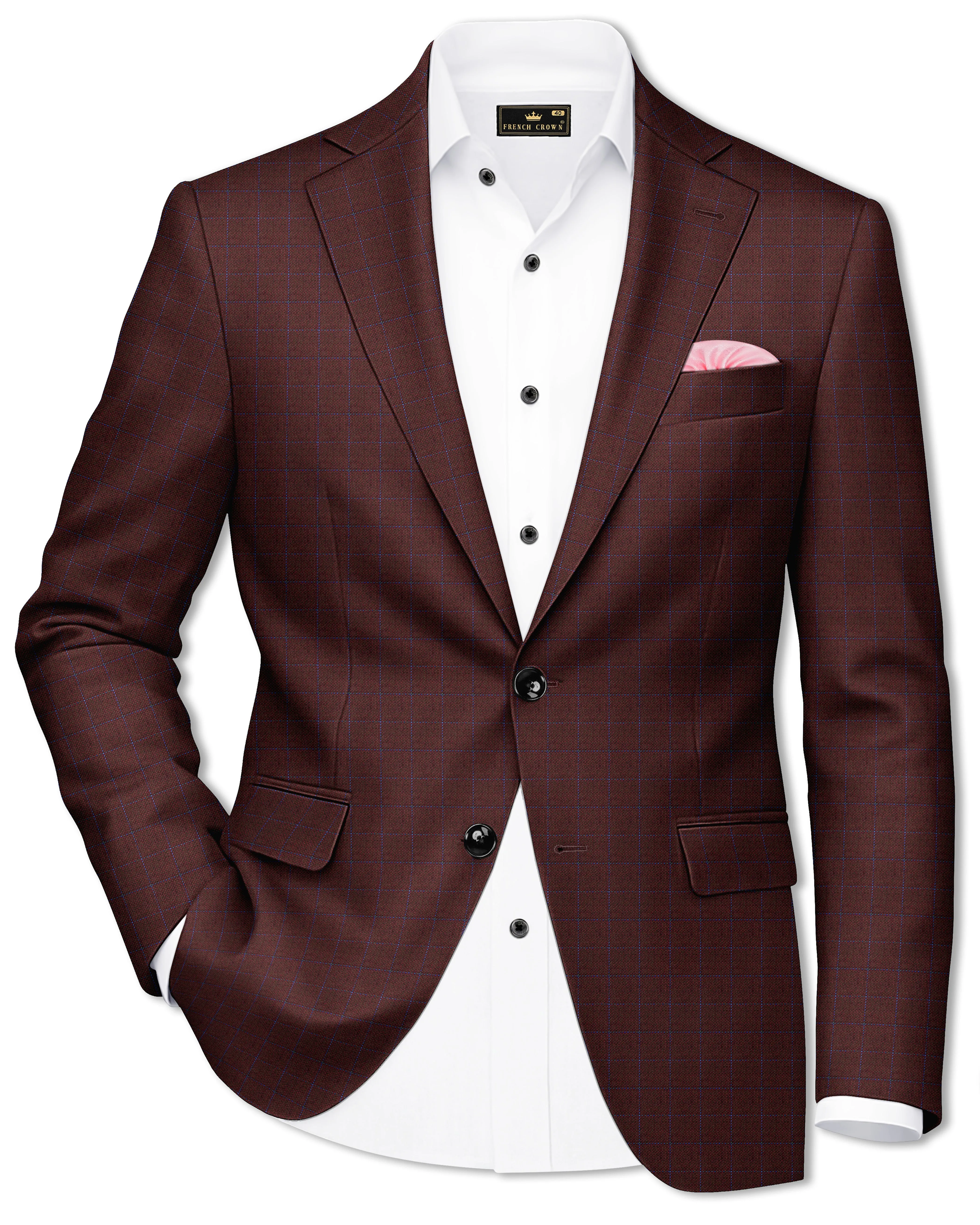 Wolvoro-Eclipse Maroon Plaid Wool Rich Single Breasted Blazer sold by French Crown