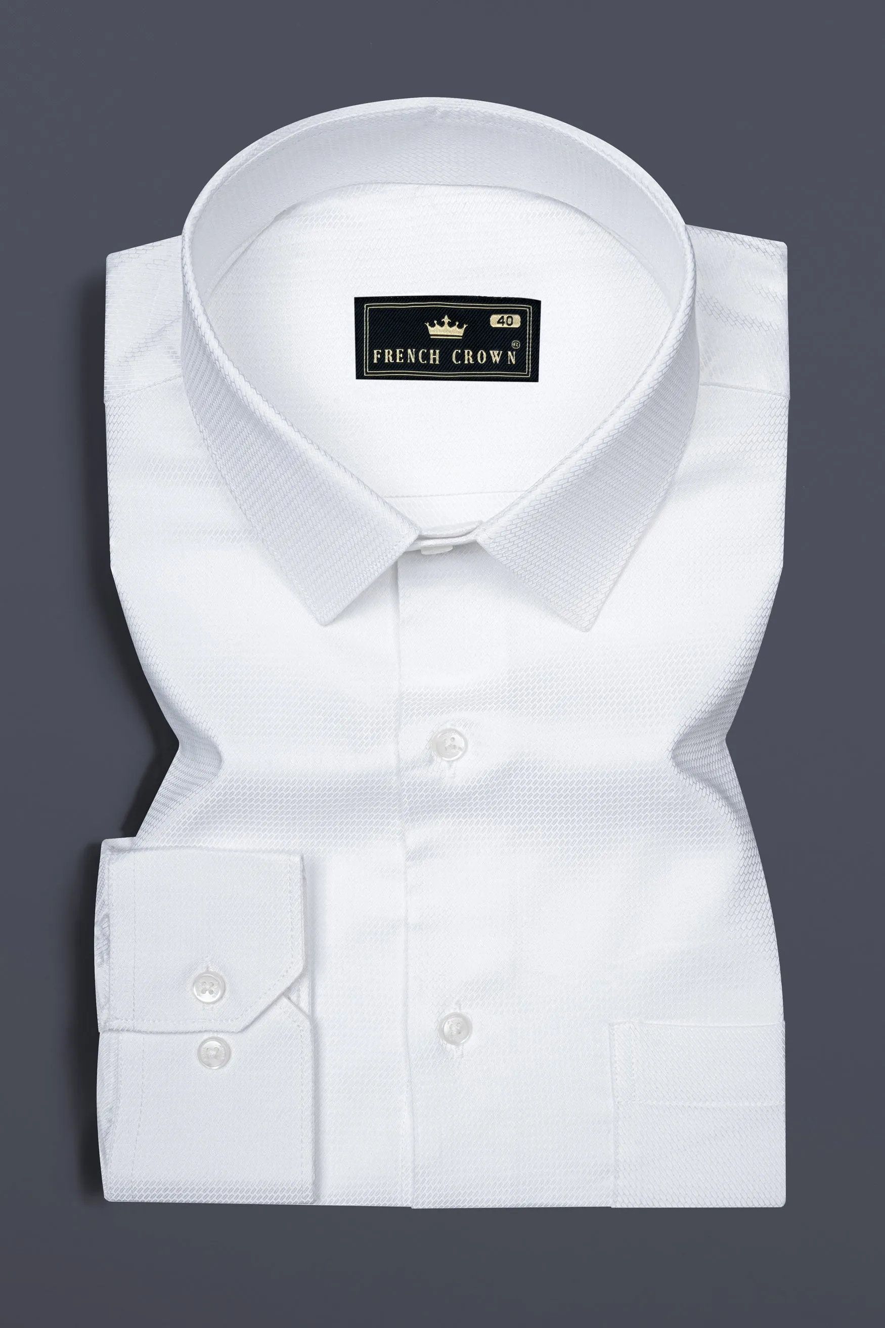 Bright White Dobby Textured Premium Giza Cotton Shirt sold by French Crown product image thumbnail 3