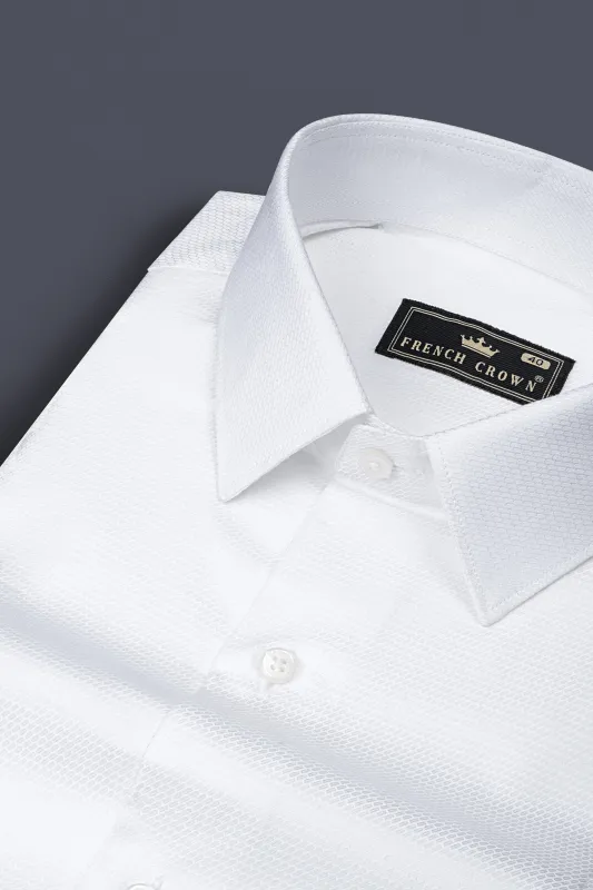 Bright White Dobby Textured Premium Giza Cotton Shirt sold by French Crown