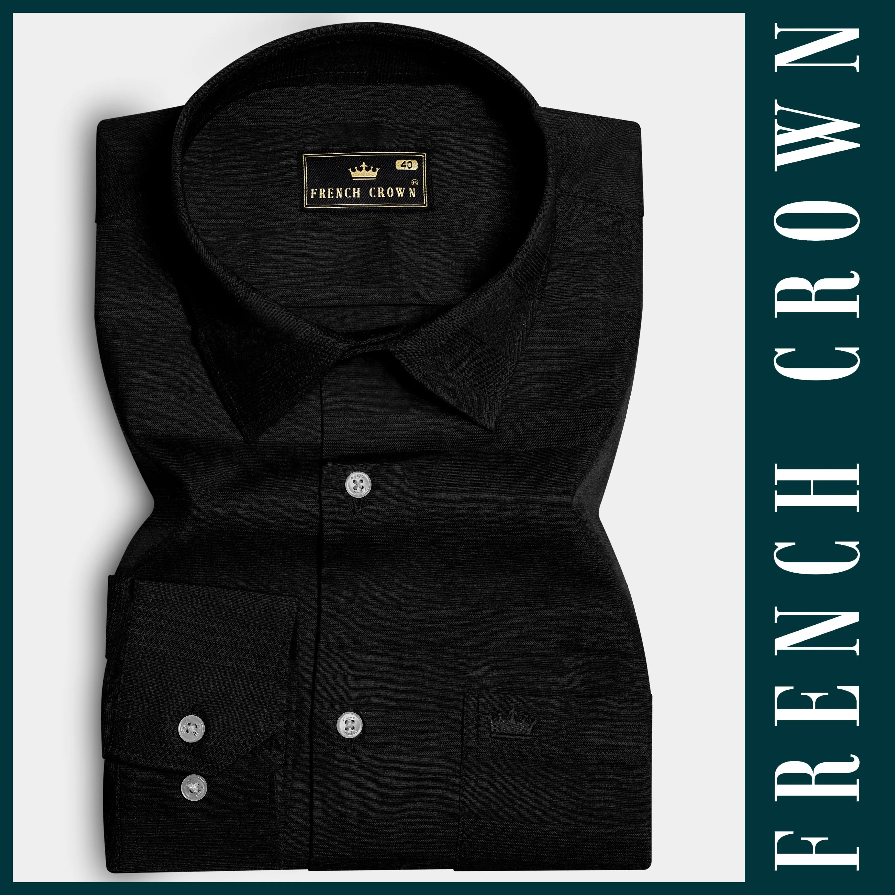 Noir Crest-Jade Black Striped Dobby Textured Premium Giza Cotton Dress Shirt sold by French Crown product image thumbnail 5
