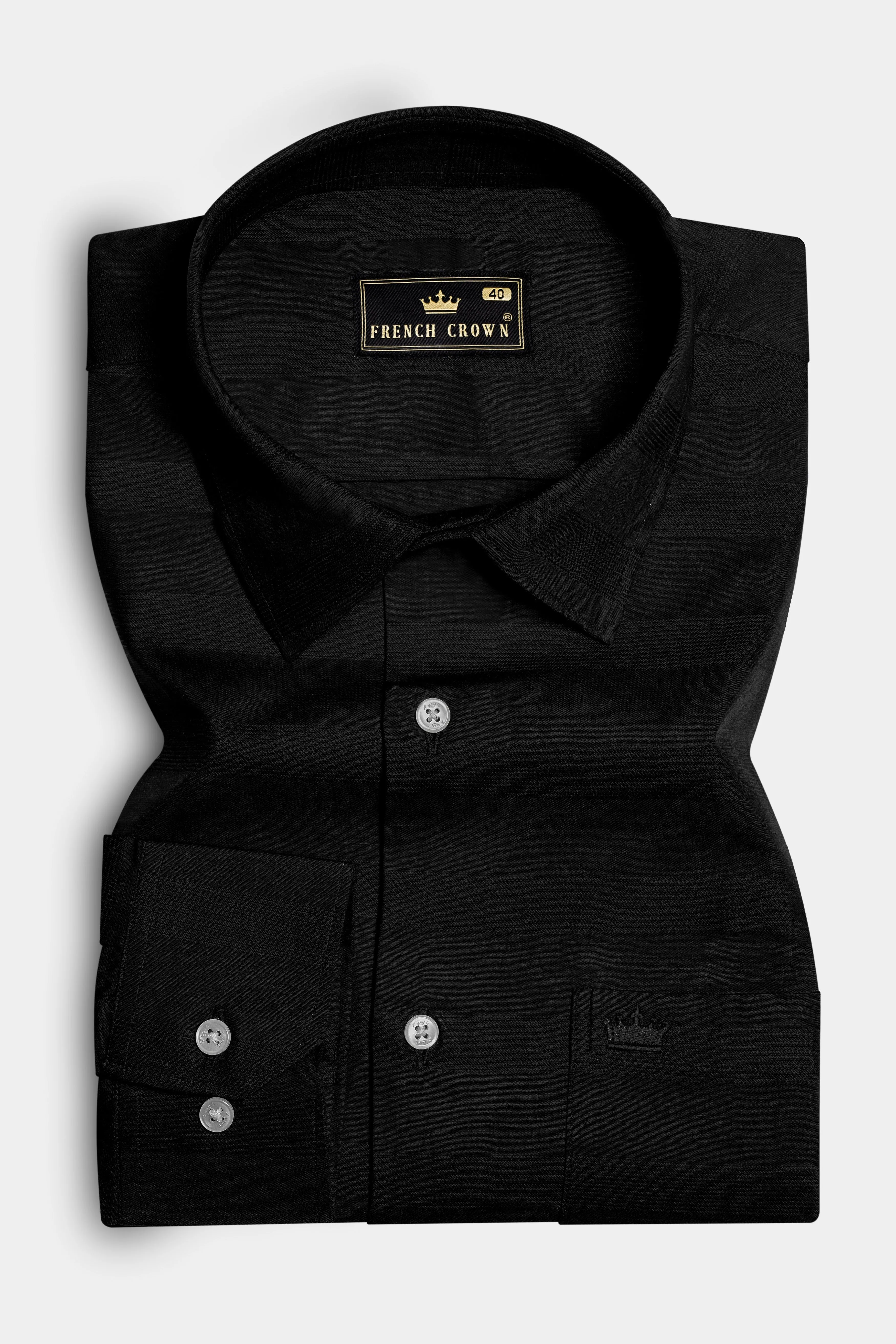 Noir Crest-Jade Black Striped Dobby Textured Premium Giza Cotton Dress Shirt sold by French Crown product image thumbnail 3