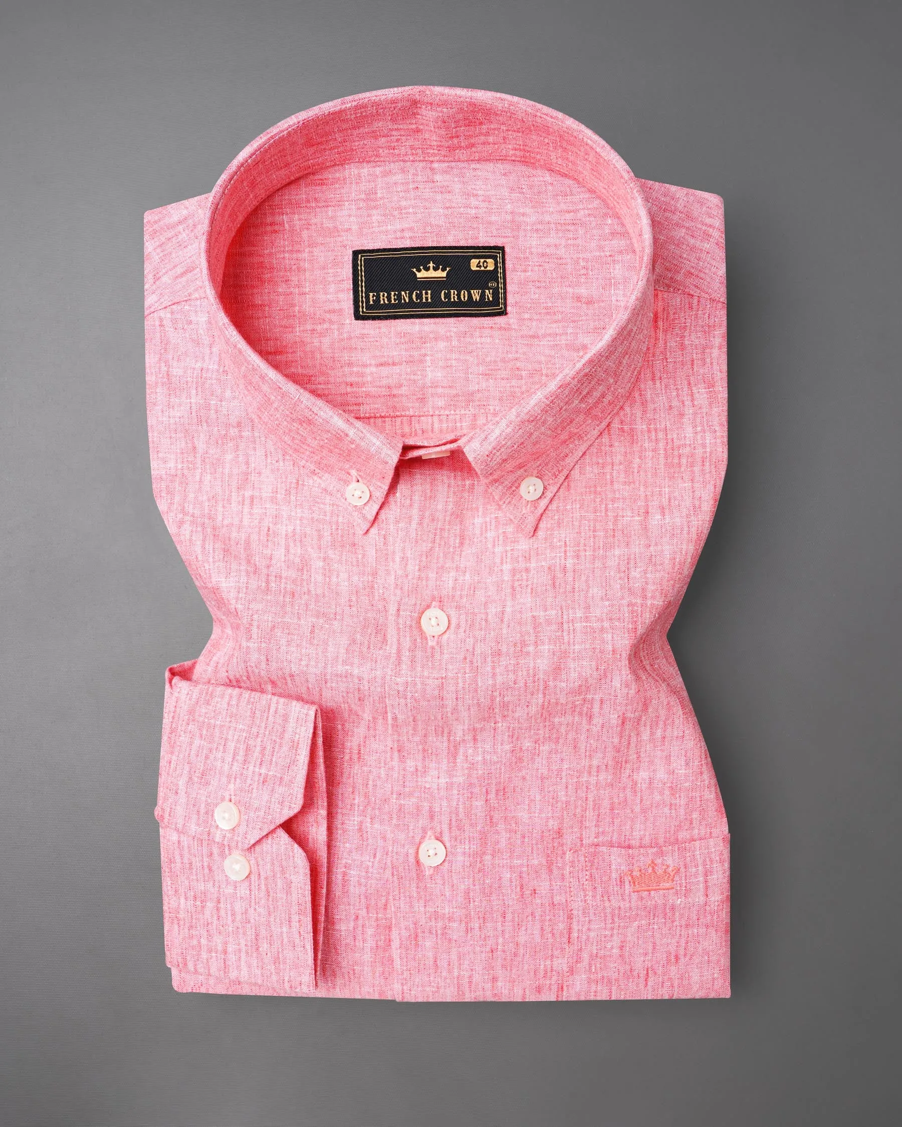 Kawaii Pink Luxurious Linen Shirt sold by French Crown product image thumbnail 3