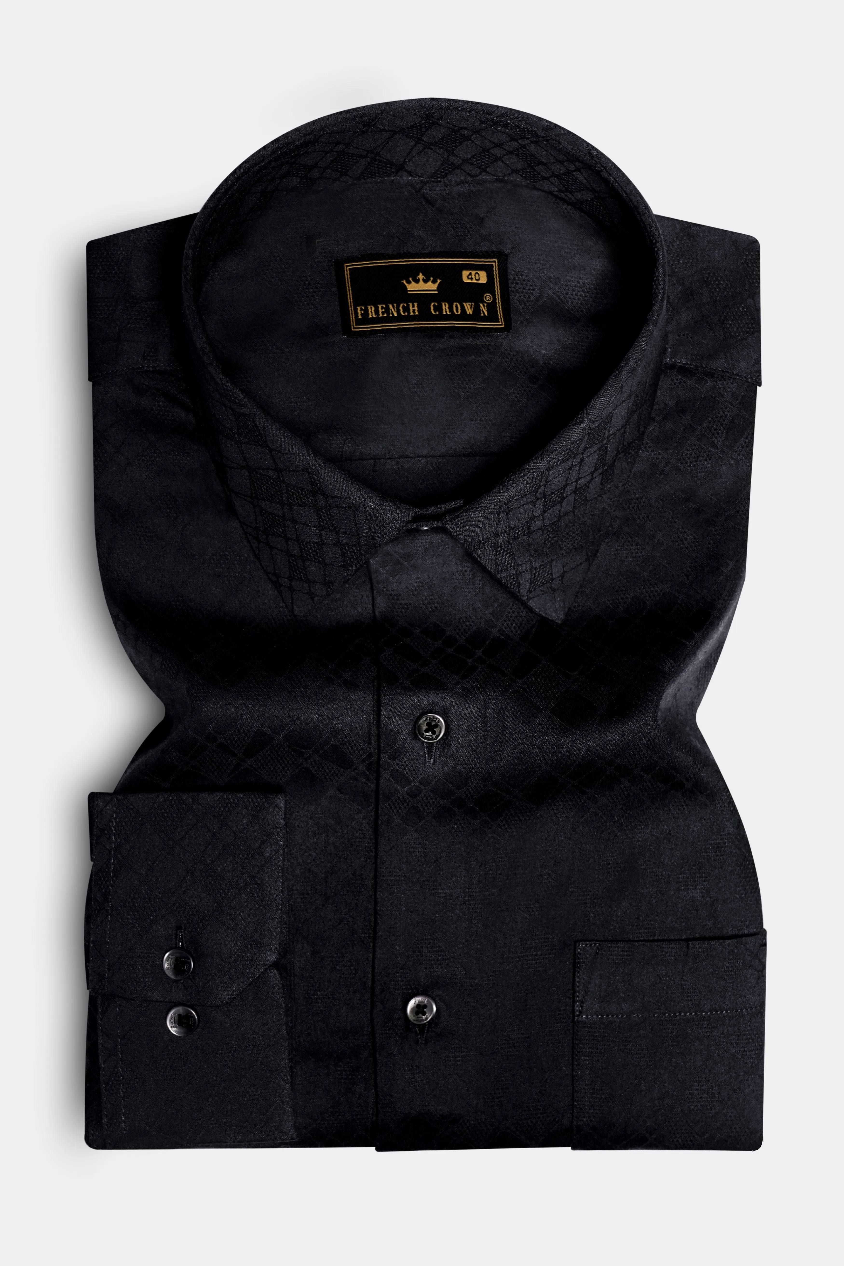 Noir-Jade Black Jacquard Textured Premium Giza Cotton Dress Shirt sold by French Crown product image thumbnail 3