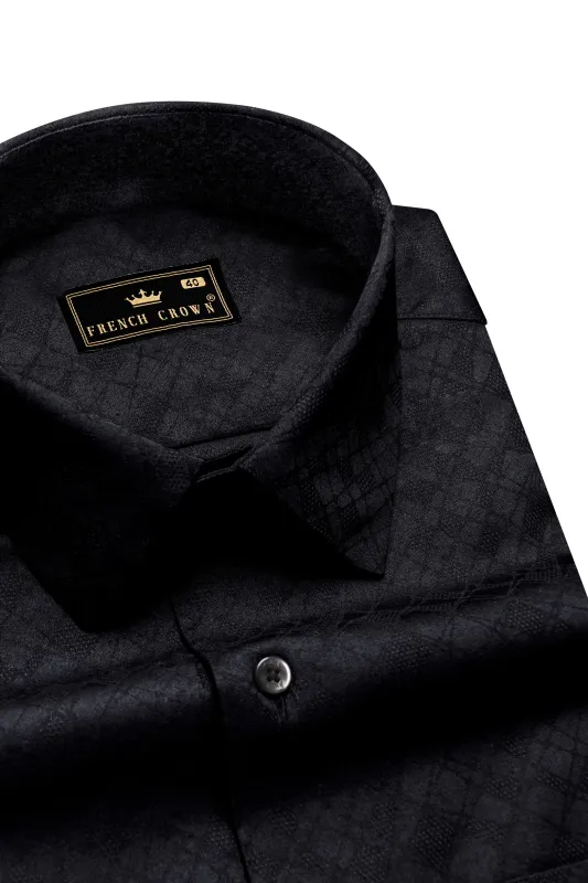 Noir-Jade Black Jacquard Textured Premium Giza Cotton Dress Shirt sold by French Crown