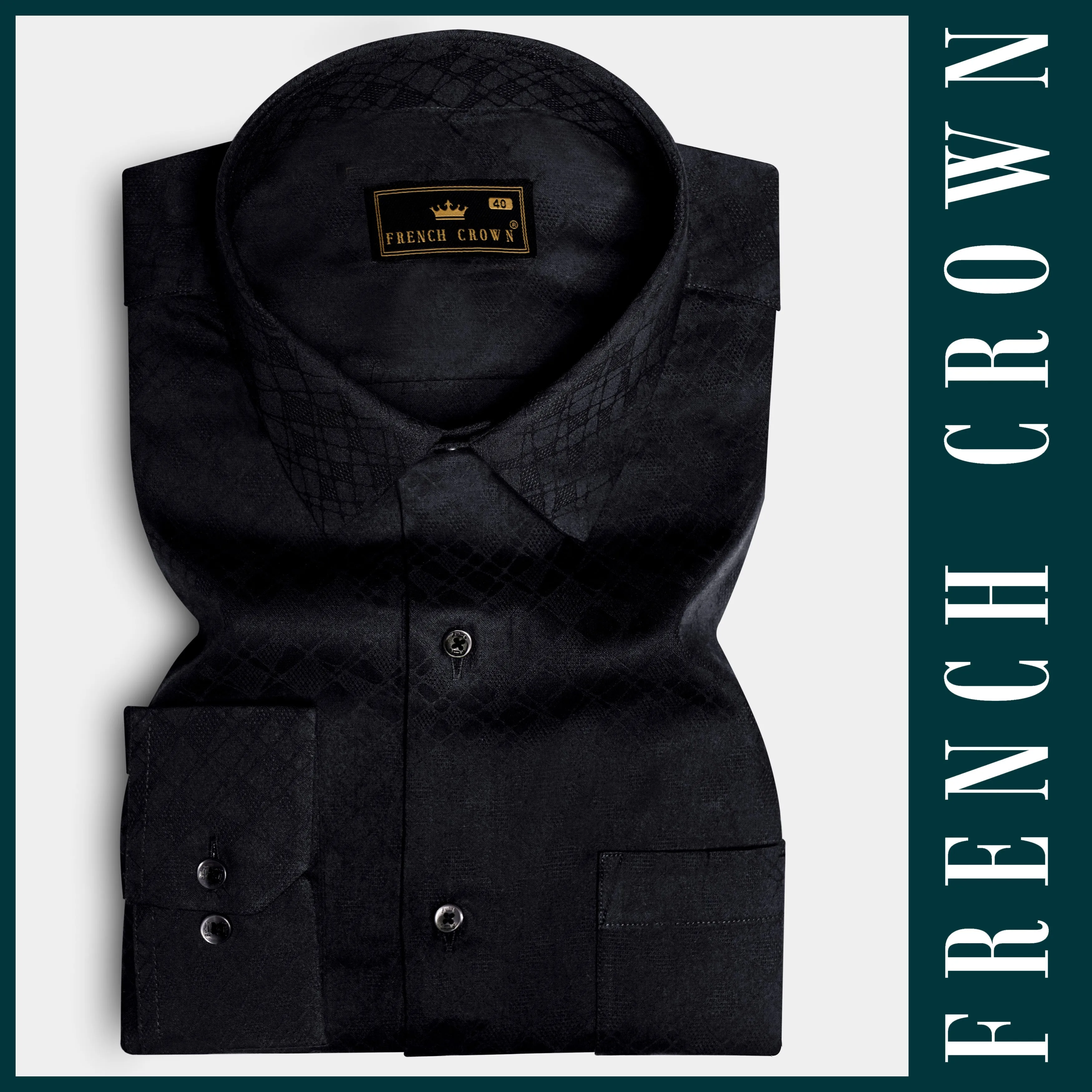Noir-Jade Black Jacquard Textured Premium Giza Cotton Dress Shirt sold by French Crown product image thumbnail 5