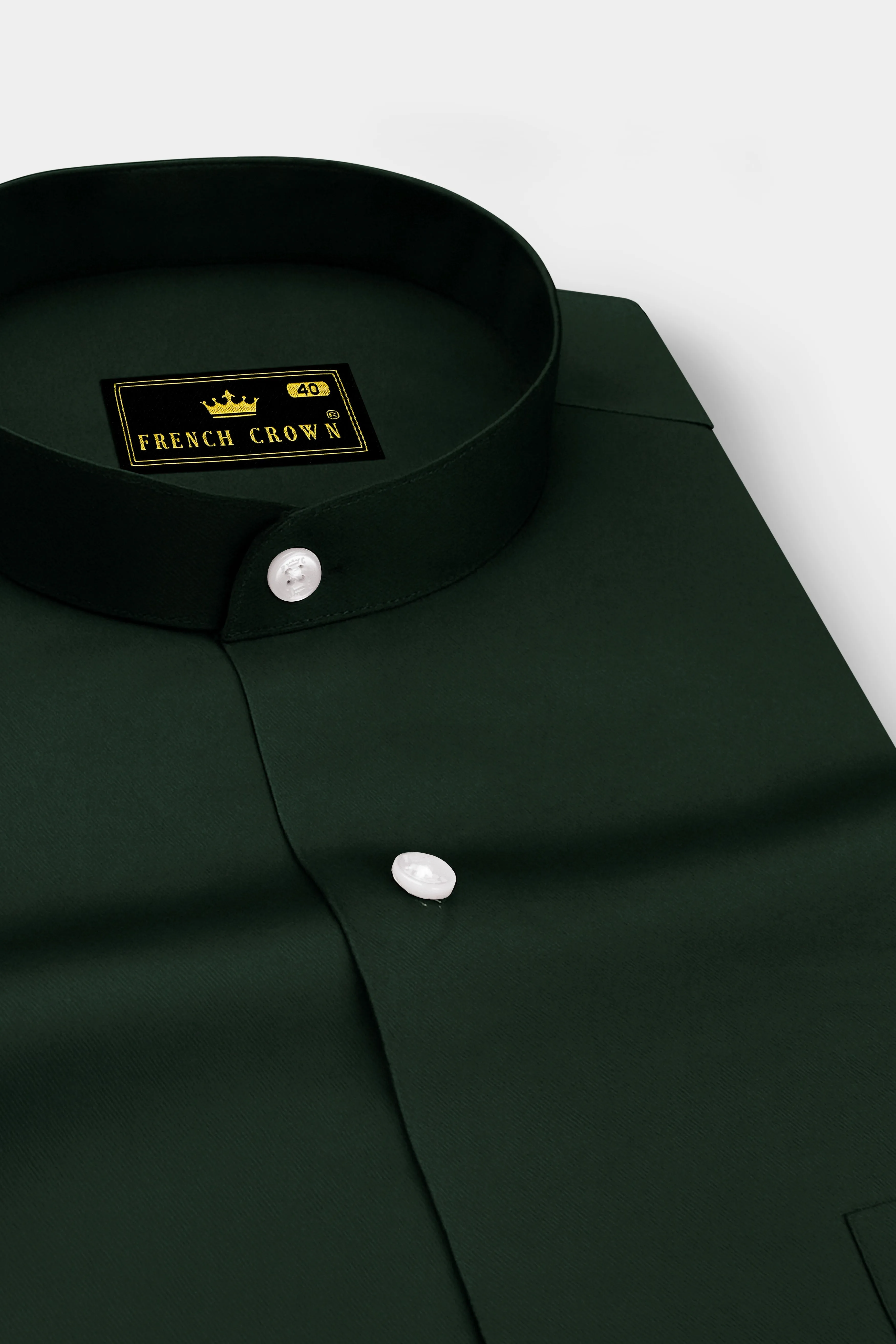 Thalvoro-Phthalo Green Subtle Sheen Super Soft Premium Cotton Mandarin Shirt sold by French Crown product image thumbnail 2