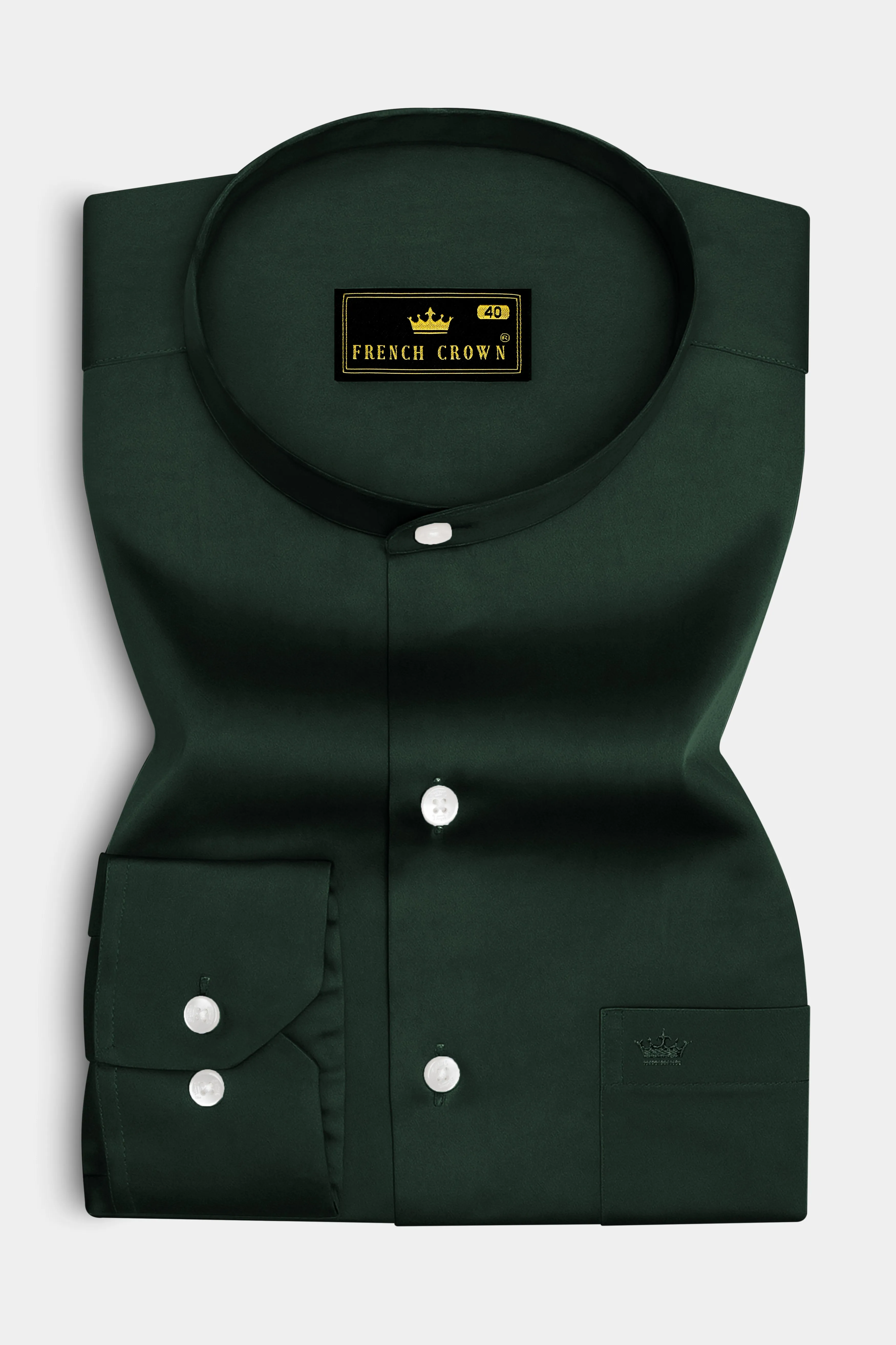 Thalvoro-Phthalo Green Subtle Sheen Super Soft Premium Cotton Mandarin Shirt sold by French Crown product image thumbnail 4