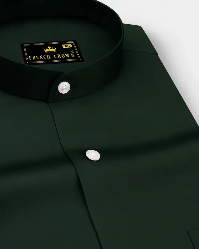 Thalvoro-Phthalo Green Subtle Sheen Super Soft Premium Cotton Mandarin Shirt sold by French Crown