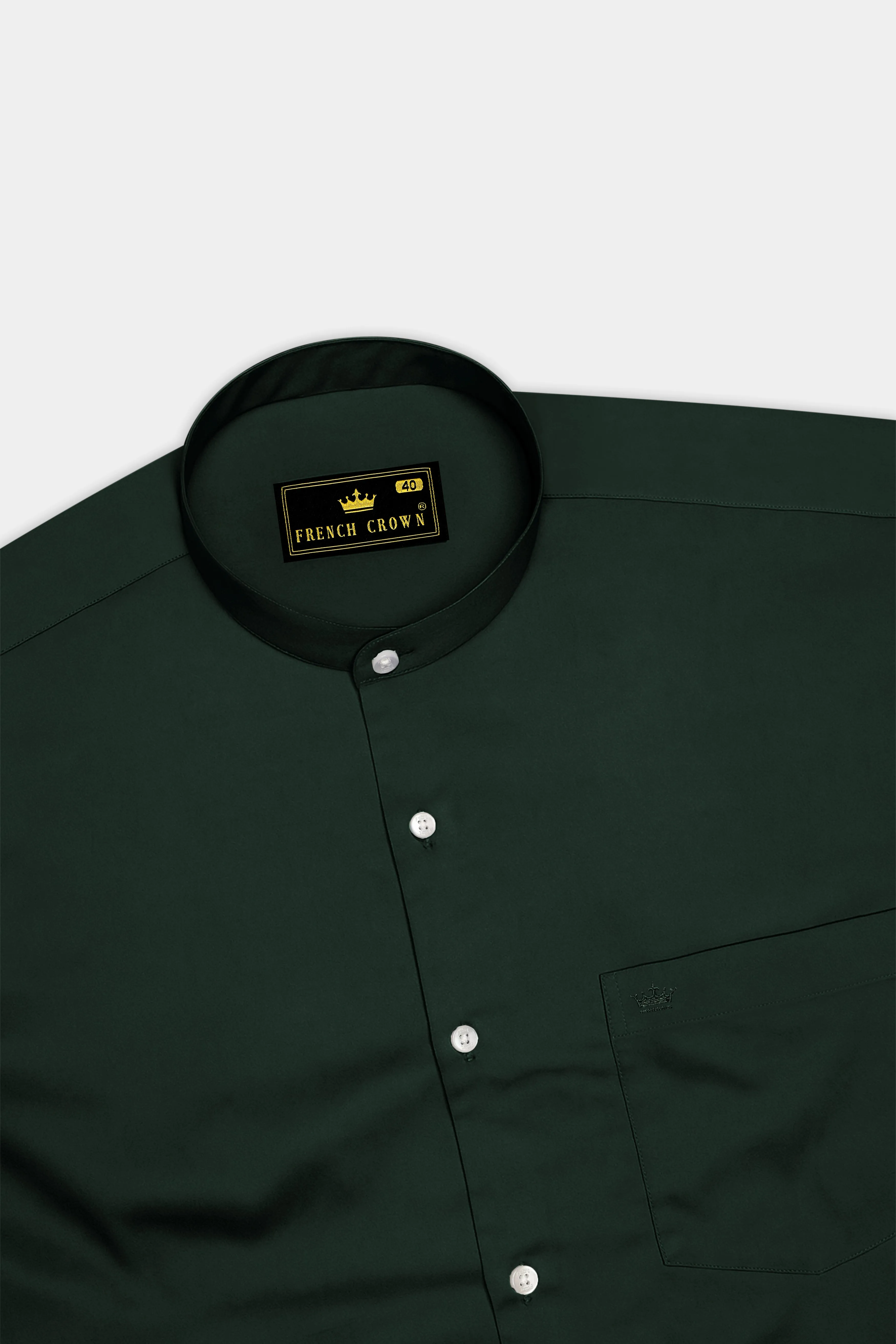 Thalvoro-Phthalo Green Subtle Sheen Super Soft Premium Cotton Mandarin Shirt sold by French Crown product image thumbnail 5