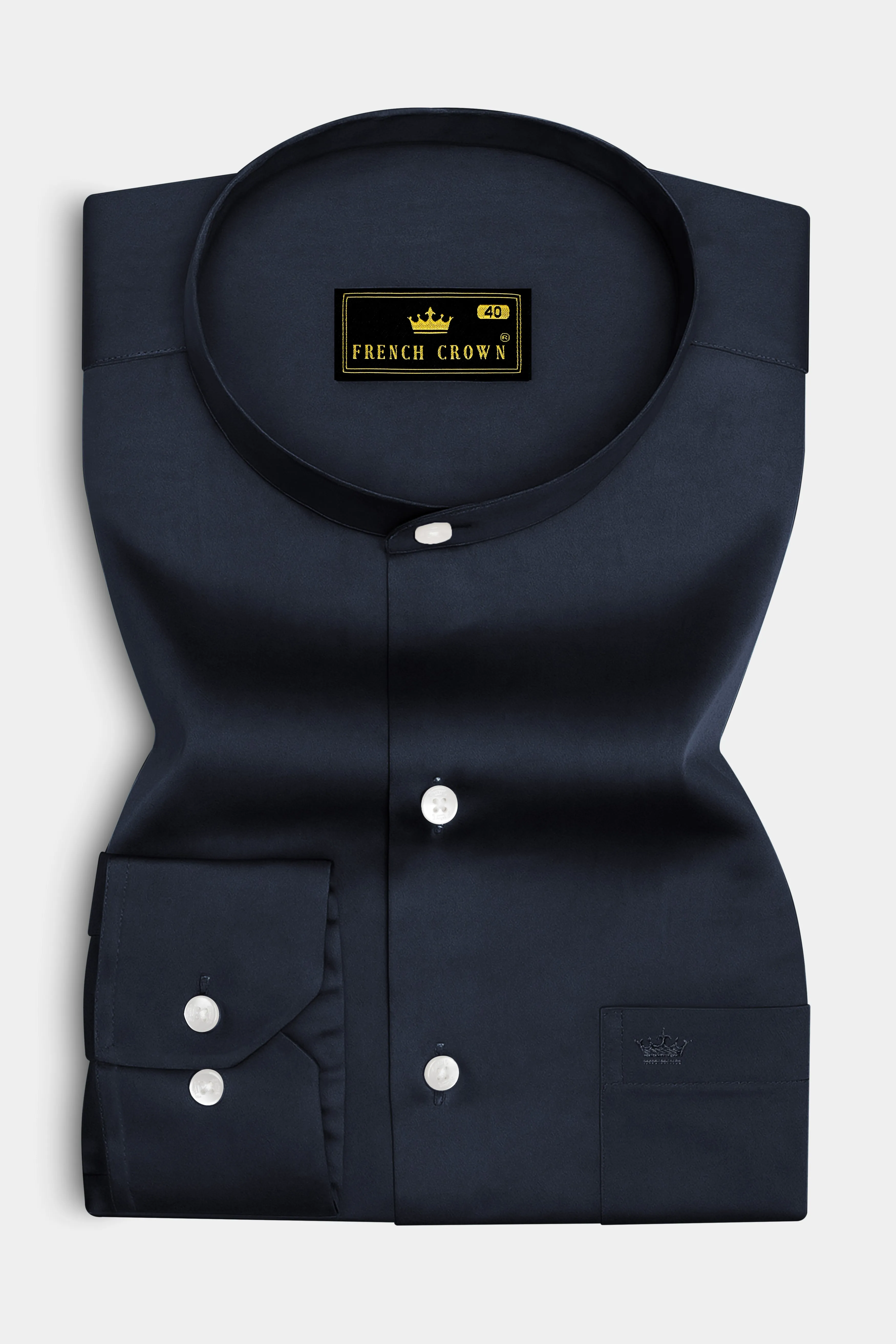 Bluvoro-Haiti Gray Subtle Sheen Super Soft Premium Cotton Mandarin Shirt sold by French Crown product image thumbnail 4