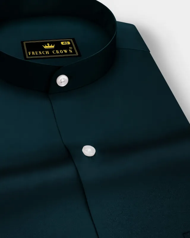 Aureburn-Burnham Green Subtle Sheen Super Soft Premium Cotton Mandarin Shirt sold by French Crown