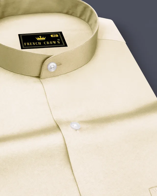 Aurewheat-Wheatfield Cream Subtle Sheen Super Soft Premium Cotton Mandarin Shirt sold by French Crown