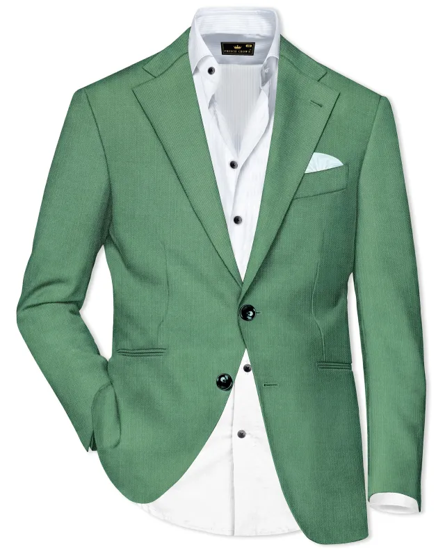 Viridian Green Solid Wool Rich Single Breasted Slight Stretch Blazer sold by French Crown