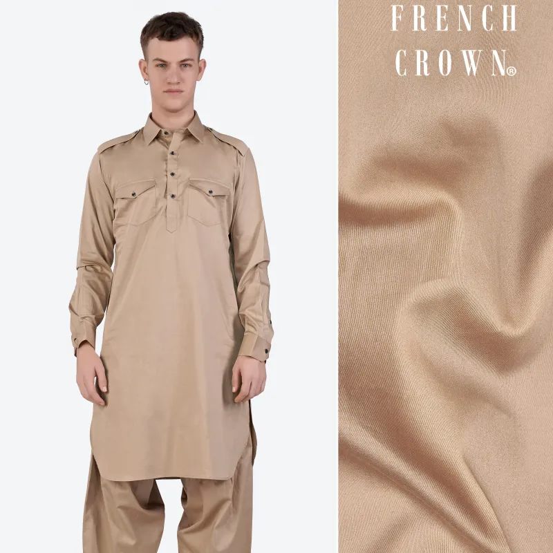 Cashmere Brown Subtle Sheen Super Soft Premium Cotton Pathani Kurta sold by French Crown