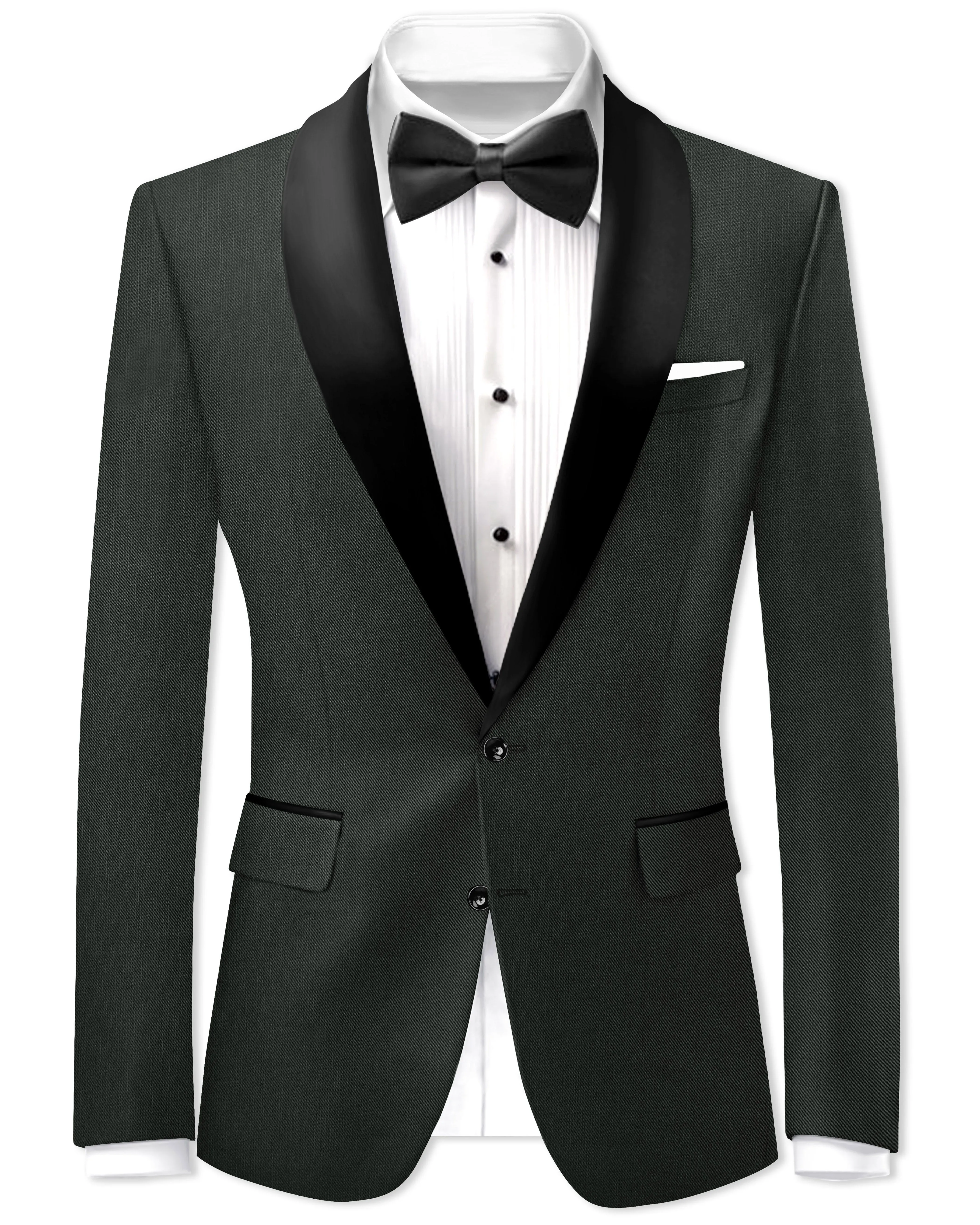 Shafton-Mine Shaft Green Wool Rich Tuxedo Slight Stretch Blazer sold by French Crown