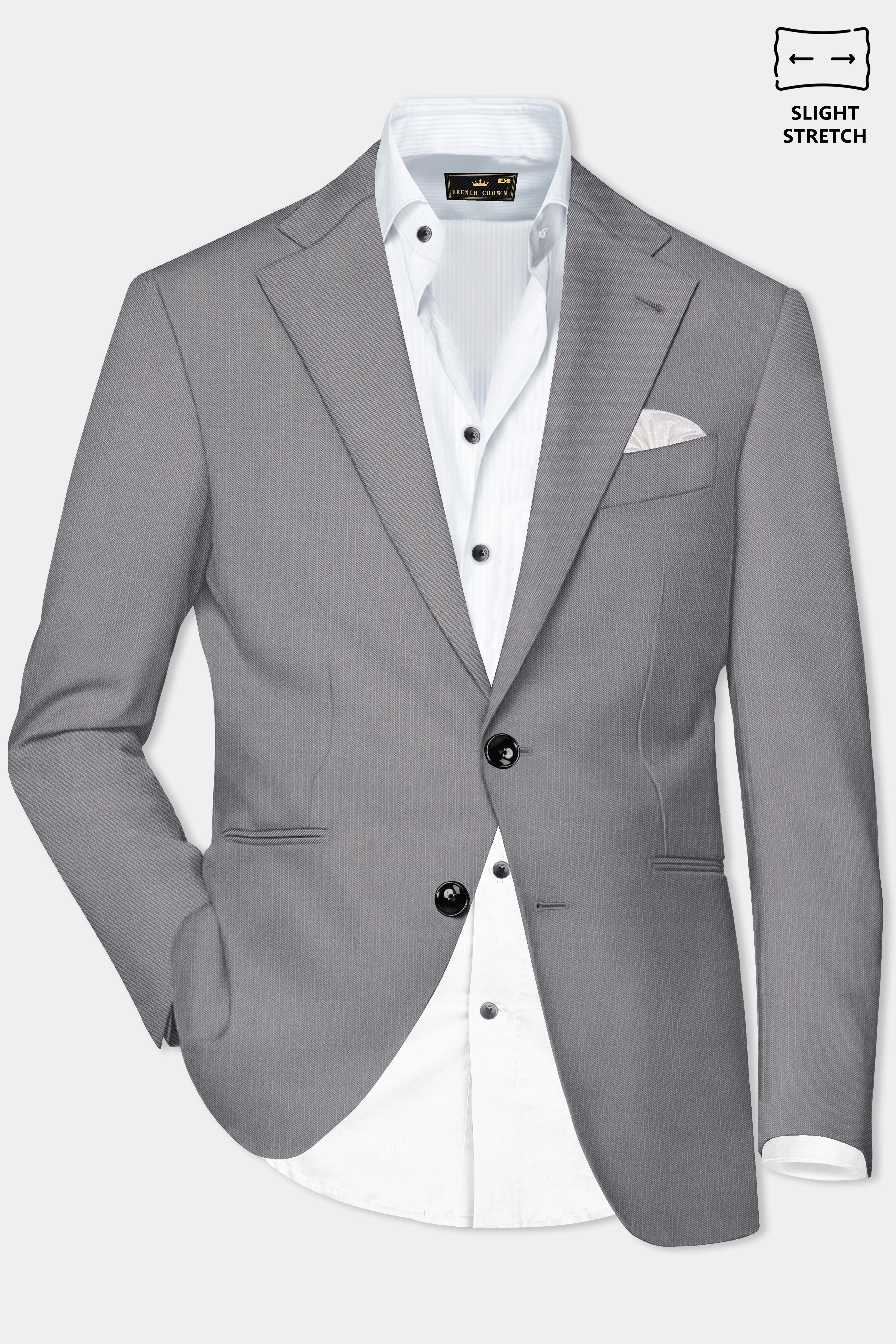 Dorian-Friar Gray Solid Wool Rich Single Breasted Slight Stretch Blazer sold by French Crown product image thumbnail 2