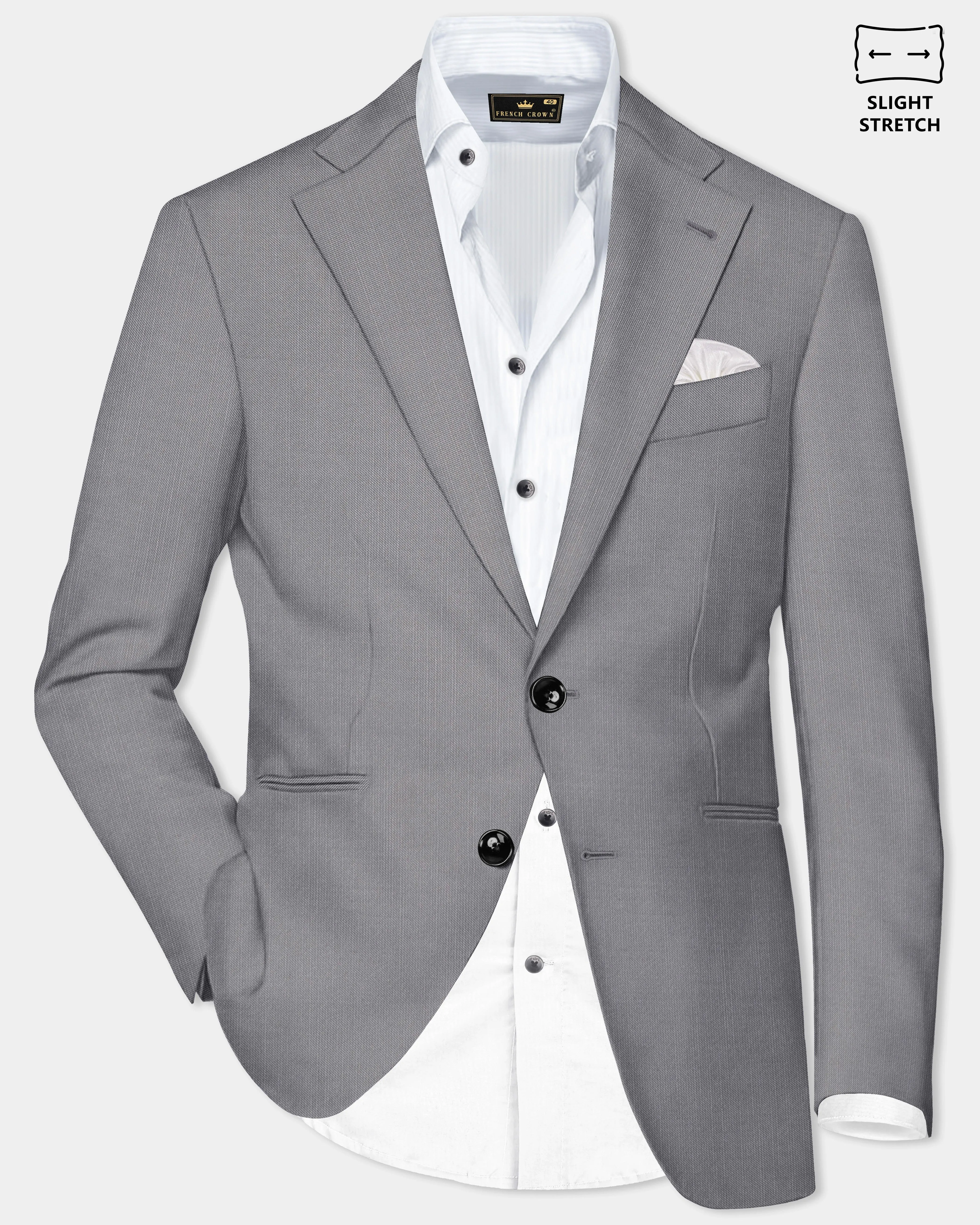 Dorian-Friar Gray Solid Wool Rich Single Breasted Slight Stretch Blazer sold by French Crown