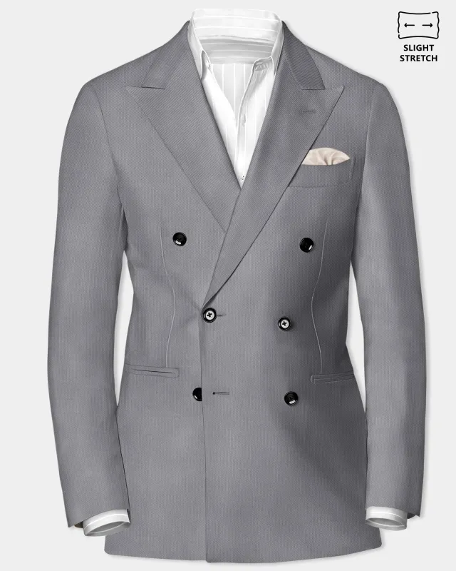 Dorian-Friar Gray Solid Wool Rich Double Breasted Slight Stretch Blazer sold by French Crown