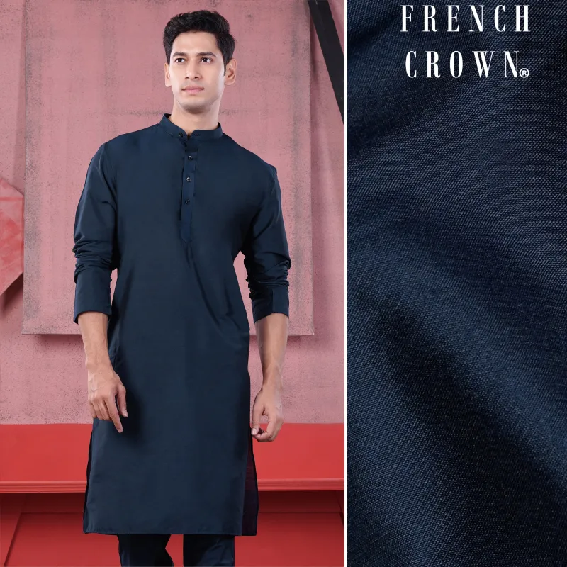 Haiti Blue Subtle Sheen Viscose Kurta sold by French Crown