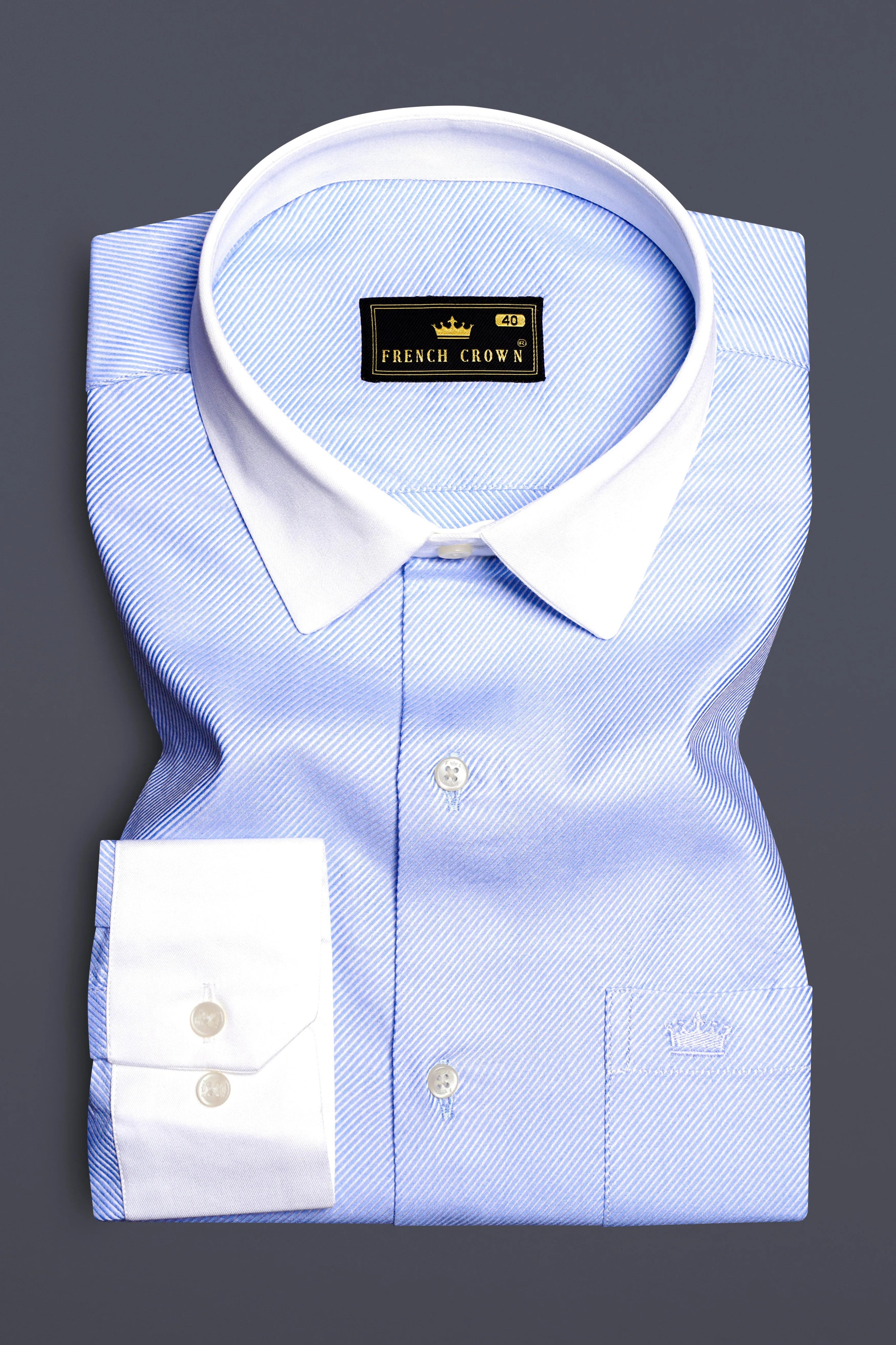 Sapphire Mist-Melrose Blue Solid Twill Premium Cotton Dress Shirt sold by French Crown product image thumbnail 2