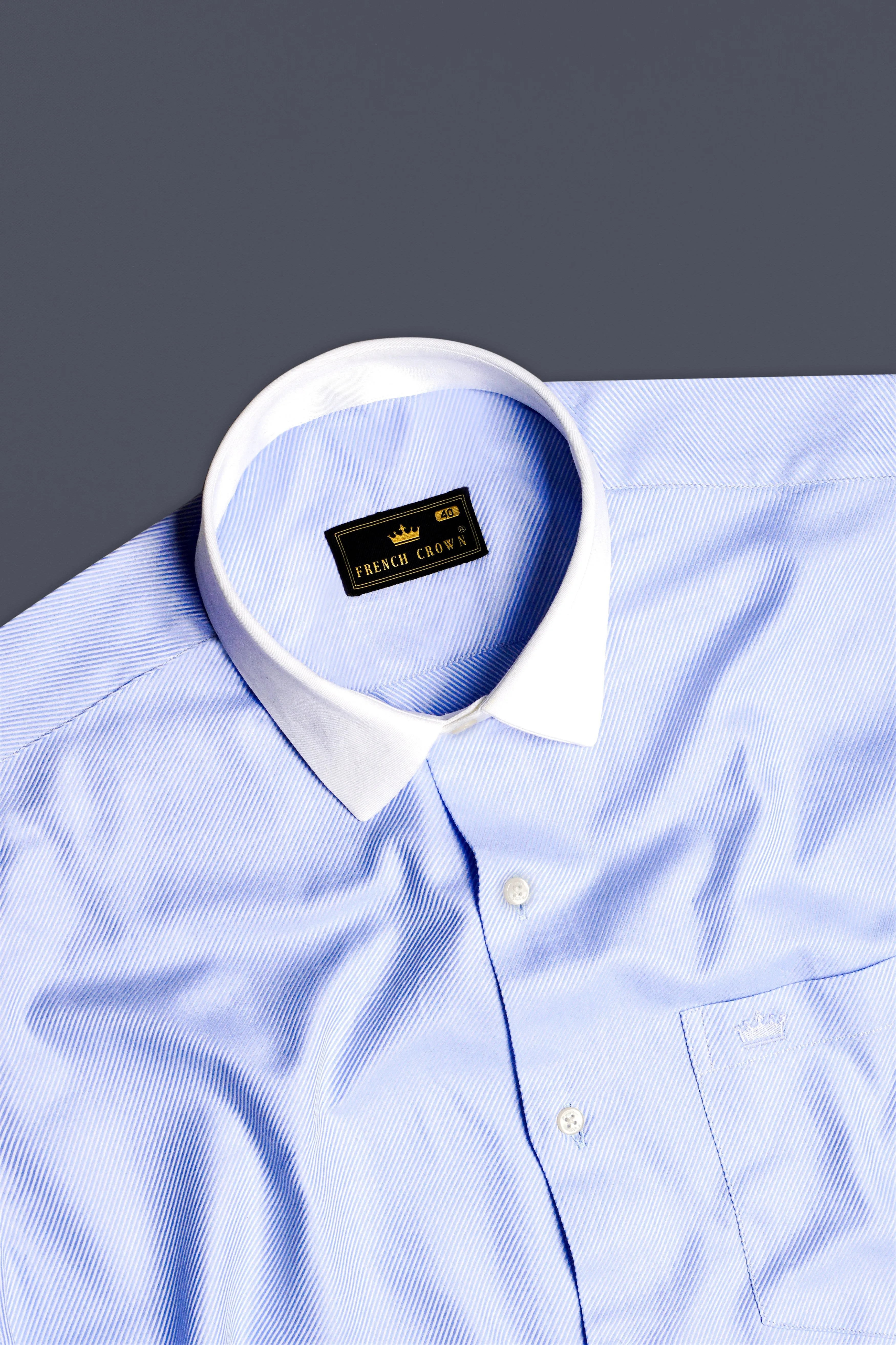 Sapphire Mist-Melrose Blue Solid Twill Premium Cotton Dress Shirt sold by French Crown product image thumbnail 5