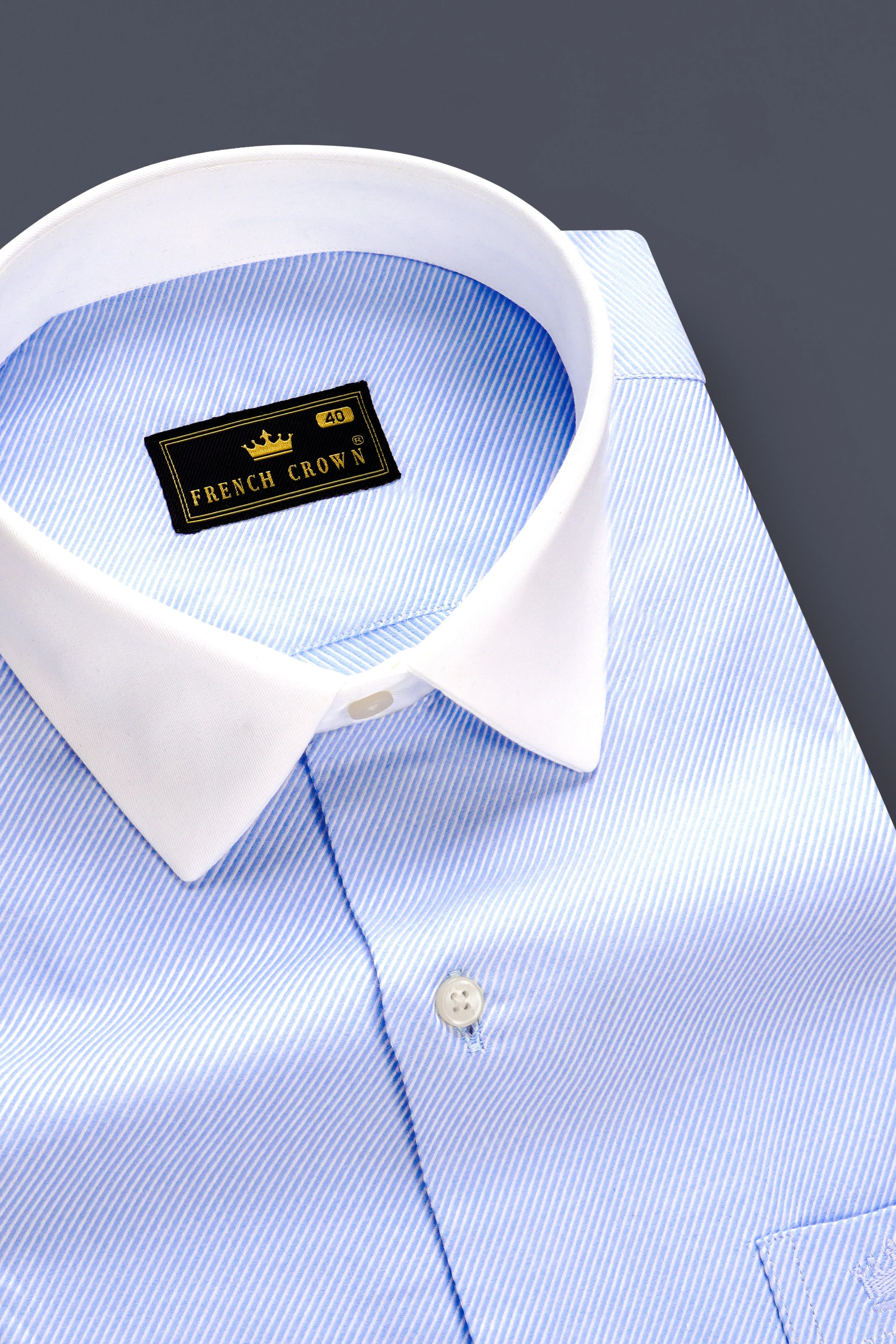 Sapphire Mist-Melrose Blue Solid Twill Premium Cotton Dress Shirt sold by French Crown product image thumbnail 4