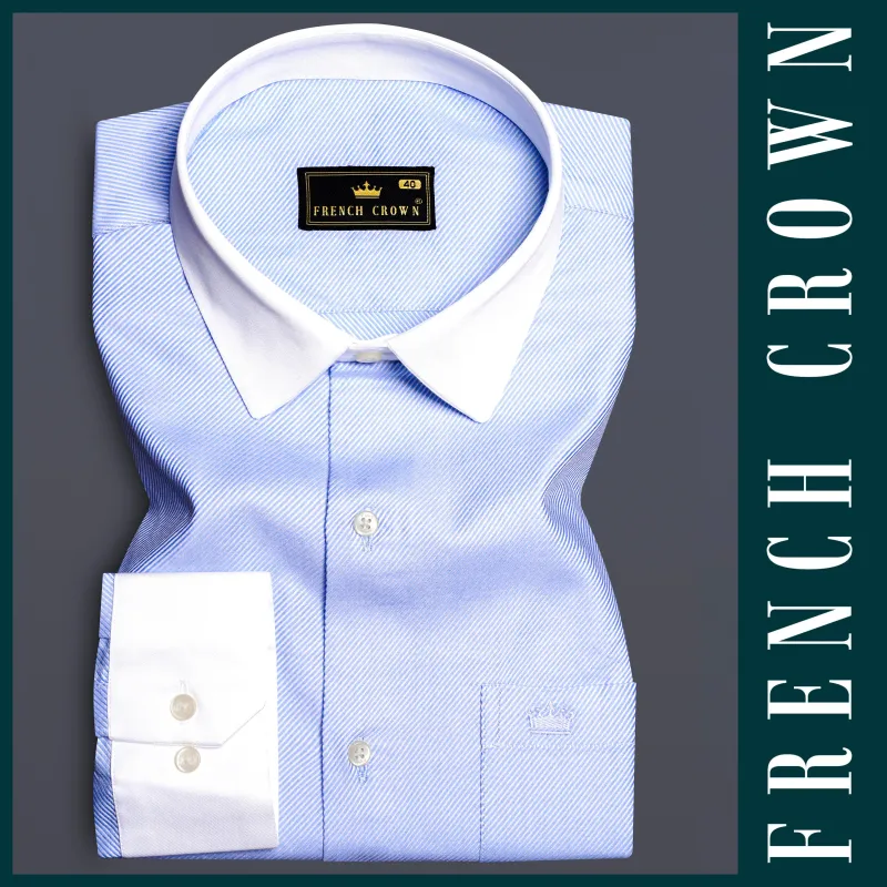 Sapphire Mist-Melrose Blue Solid Twill Premium Cotton Dress Shirt sold by French Crown