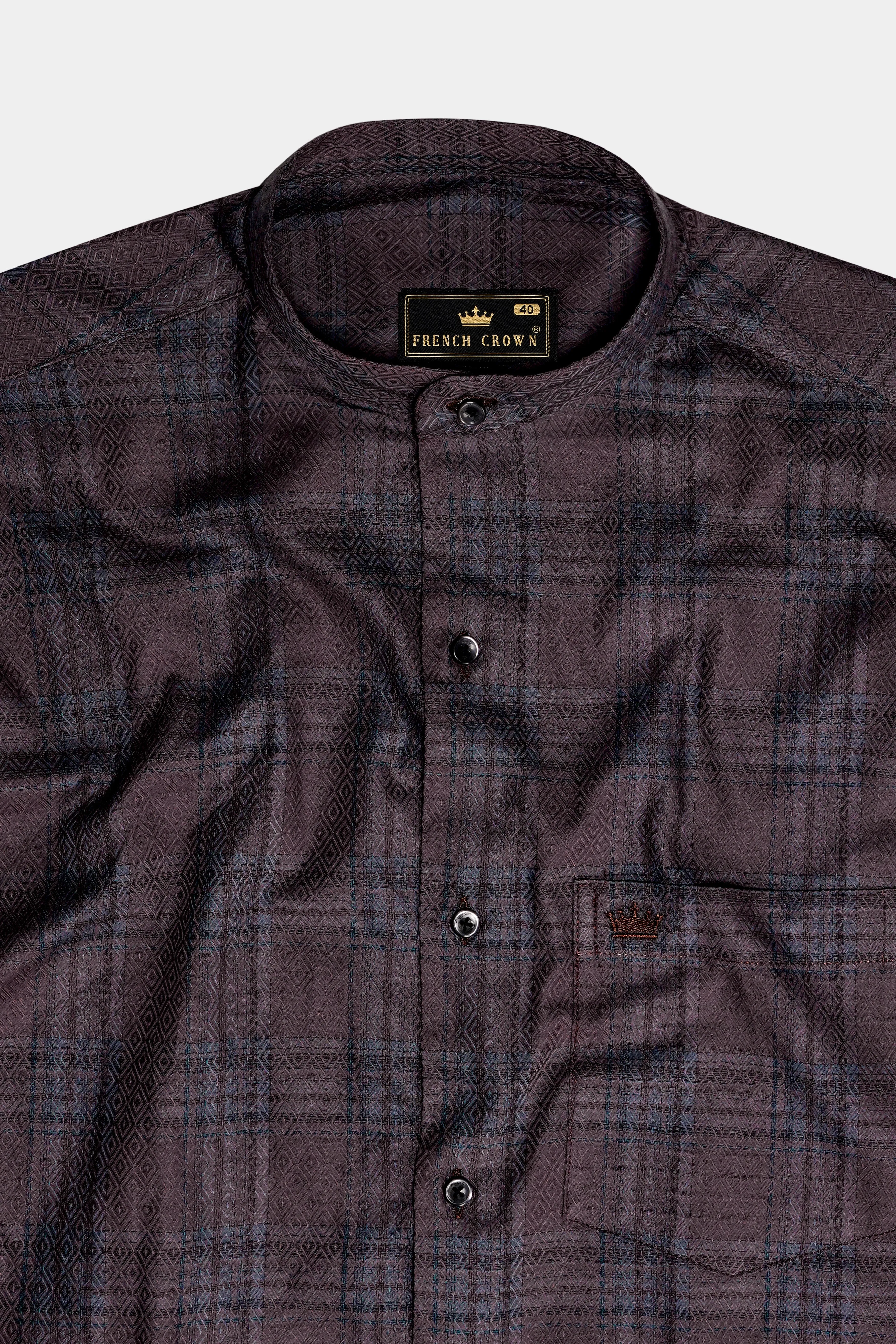 Majestic-Emperor Wine Plaid Jacquard Textured Premium Cotton Dress Shirt sold by French Crown product image thumbnail 4