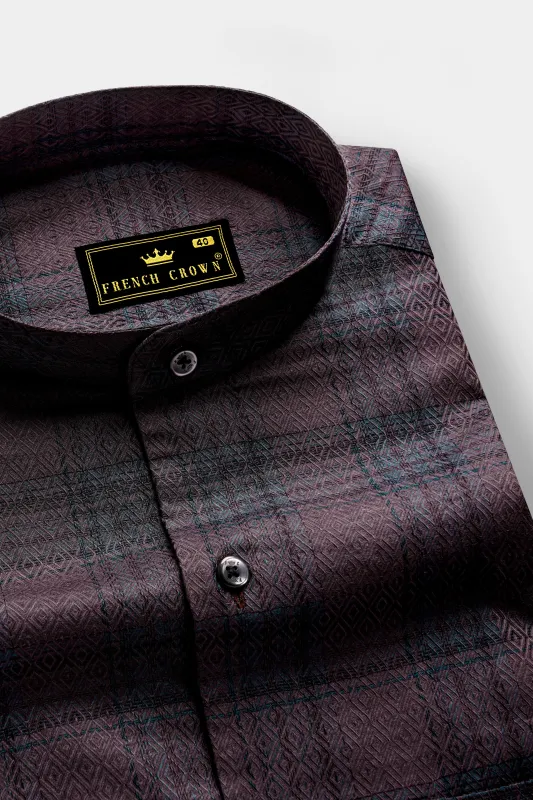 Majestic-Emperor Wine Plaid Jacquard Textured Premium Cotton Dress Shirt sold by French Crown