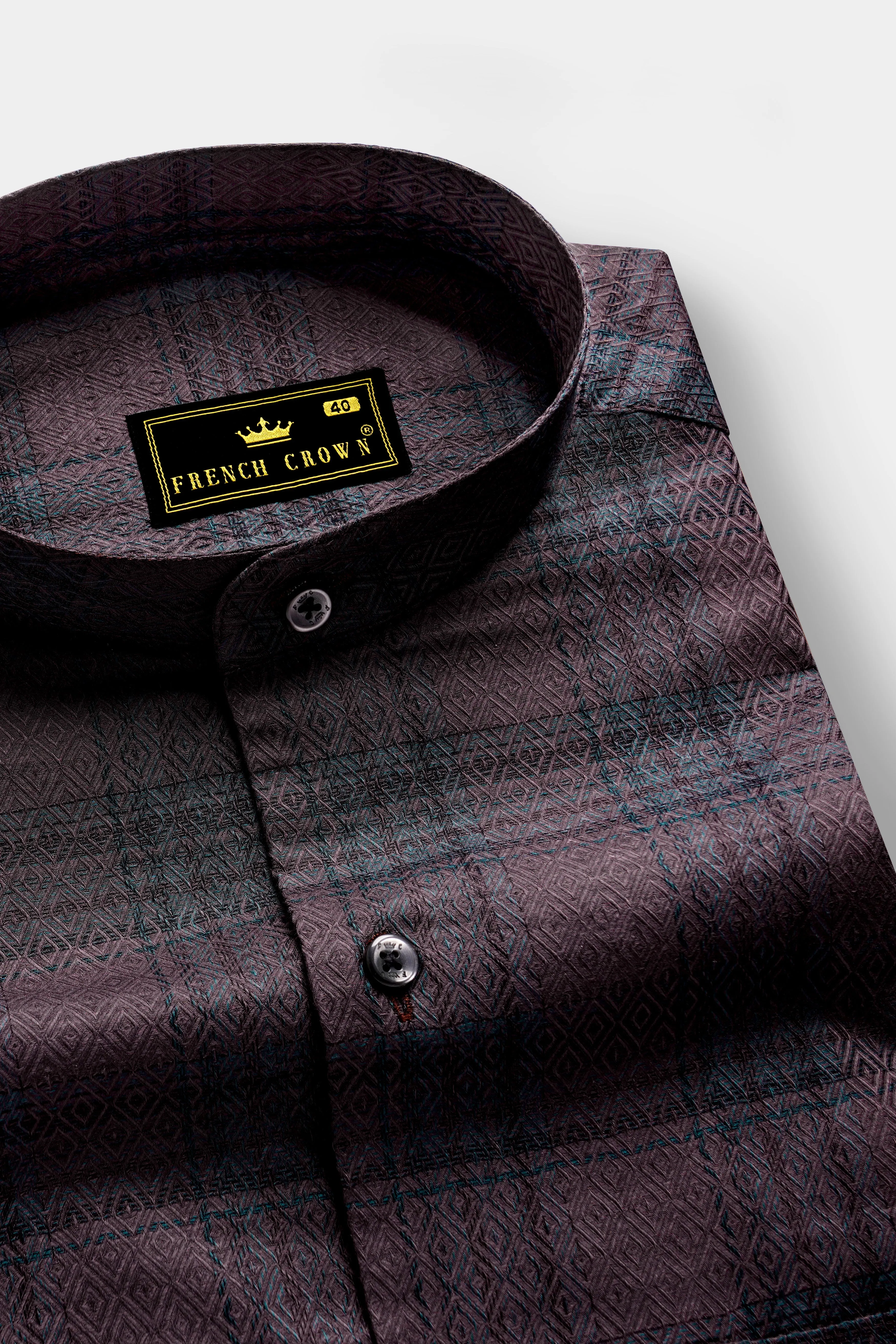 Majestic-Emperor Wine Plaid Jacquard Textured Premium Cotton Dress Shirt sold by French Crown