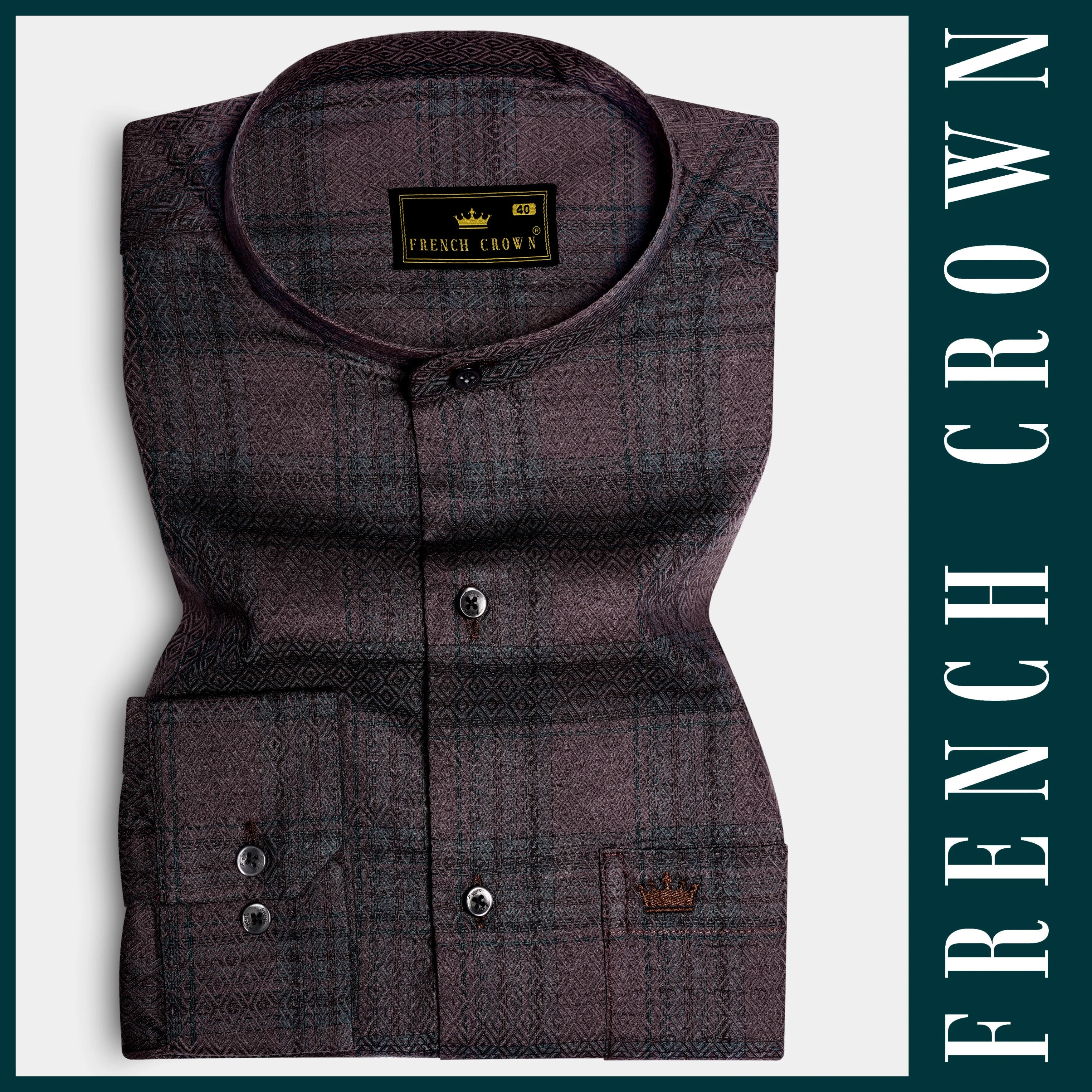 Majestic-Emperor Wine Plaid Jacquard Textured Premium Cotton Dress Shirt sold by French Crown product image thumbnail 5