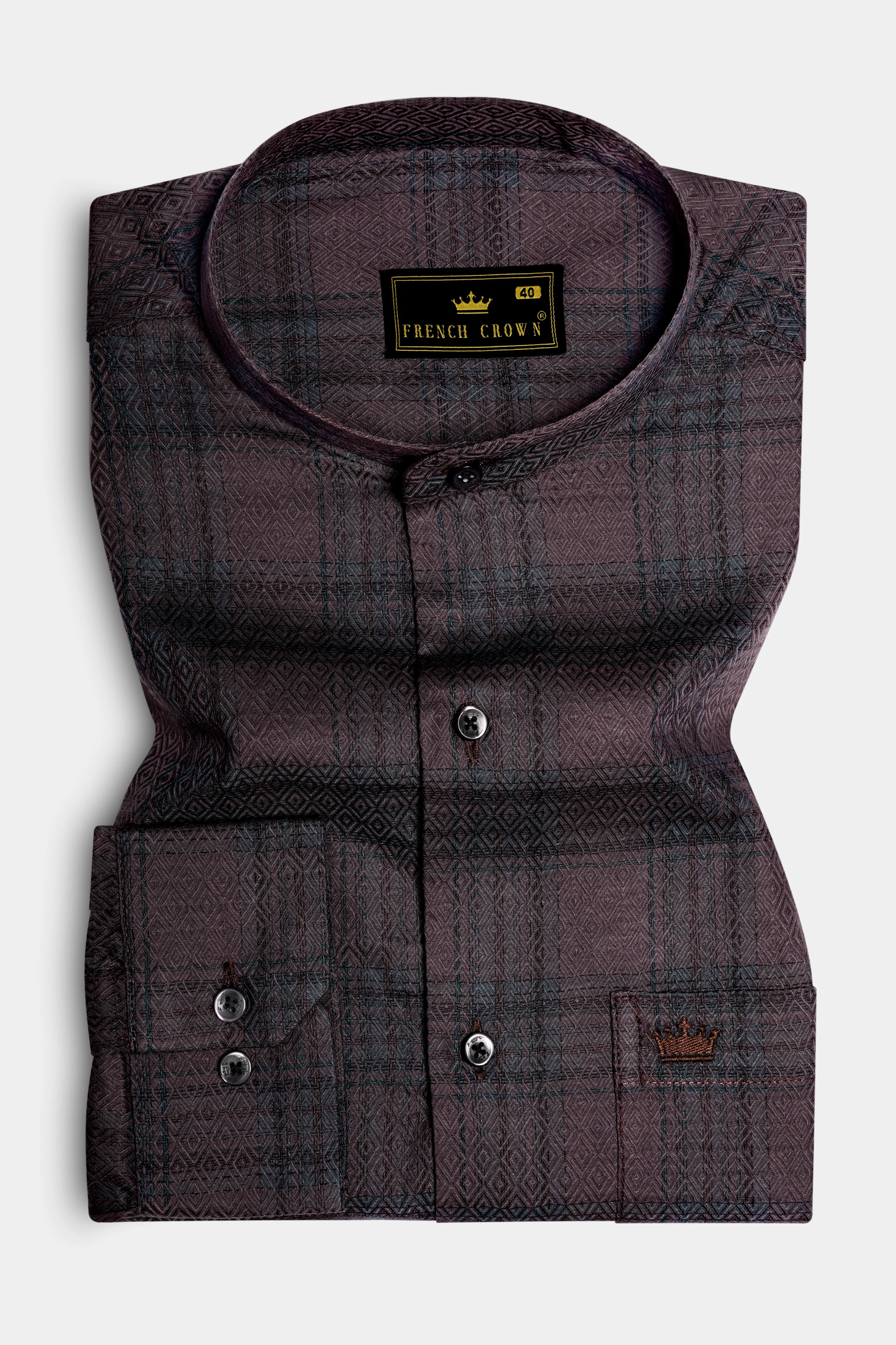 Majestic-Emperor Wine Plaid Jacquard Textured Premium Cotton Dress Shirt sold by French Crown product image thumbnail 3
