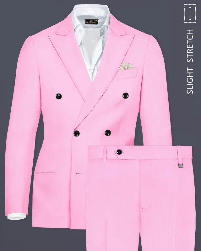 Rosé Reverie-Pestel Pink Solid Wool Rich Double Breasted Slight Stretch Suit sold by French Crown