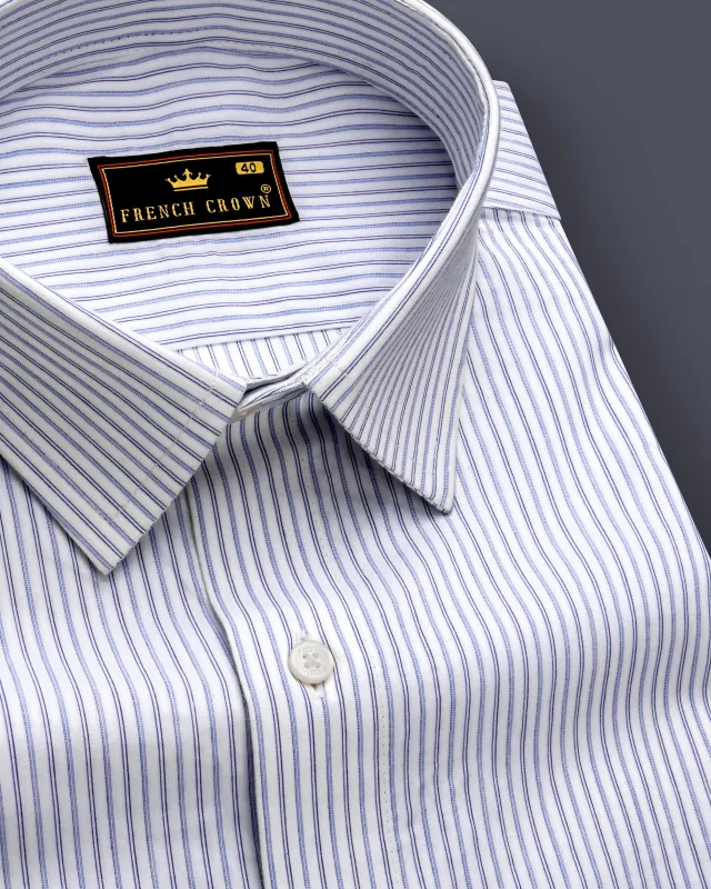 Ocean Breeze-Periwinkle Blue And Bright White Pinstripes Dobby Textured Premium Giza Cotton Dress Shirt made by French Crown