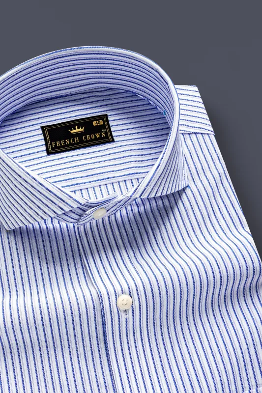 AzureStripe-Tufts Blue And Bright White Striped Dobby Premium Giza Cotton Dress Shirt sold by French Crown