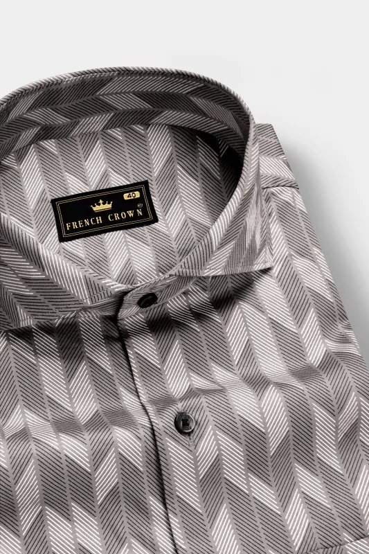 Frosted-Dusty Gray And Bright White Printed Subtle Sheen Super Soft Premium Cotton Semi Formal Shirt sold by French Crown