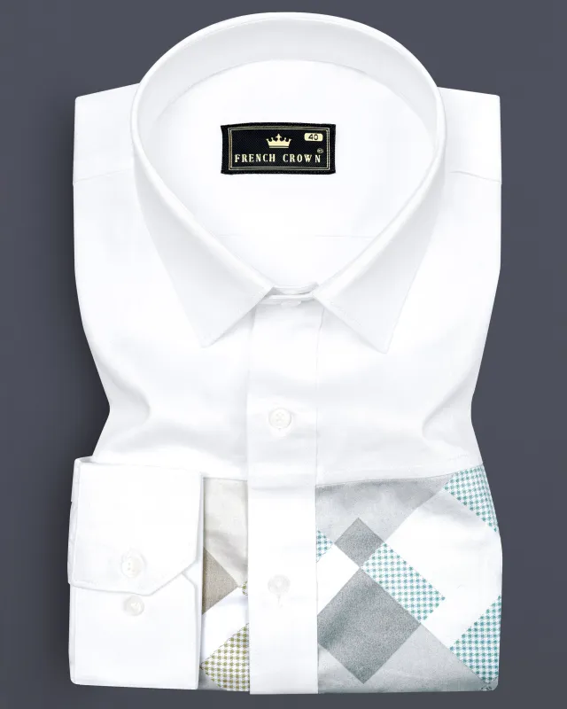 Bright White diamond shapes checkered pattern Subtle Sheen Super Soft Premium Cotton Designer Shirt sold by French Crown