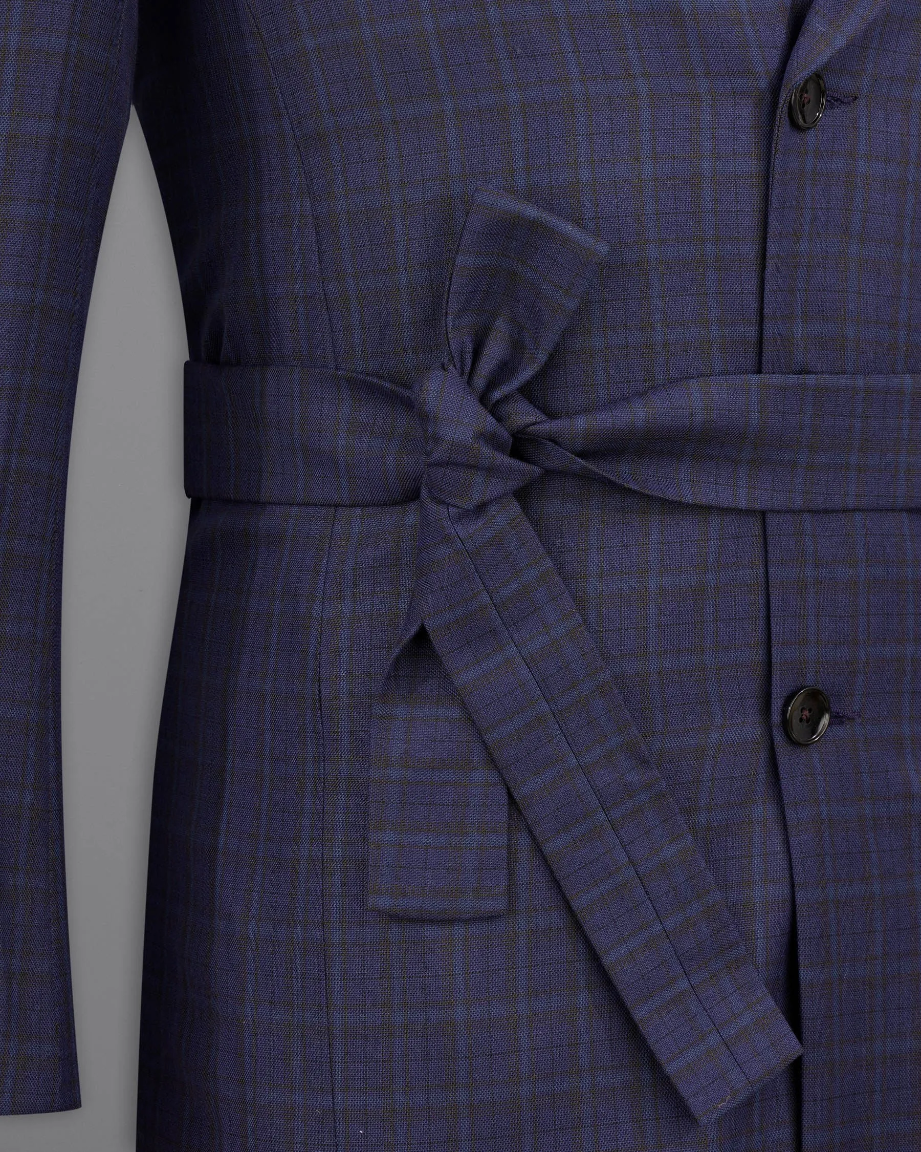 Martinique blue Subtle Checkered Double Breasted with Belt Closure Designer Overcoat with Pant sold by French Crown product image thumbnail 5