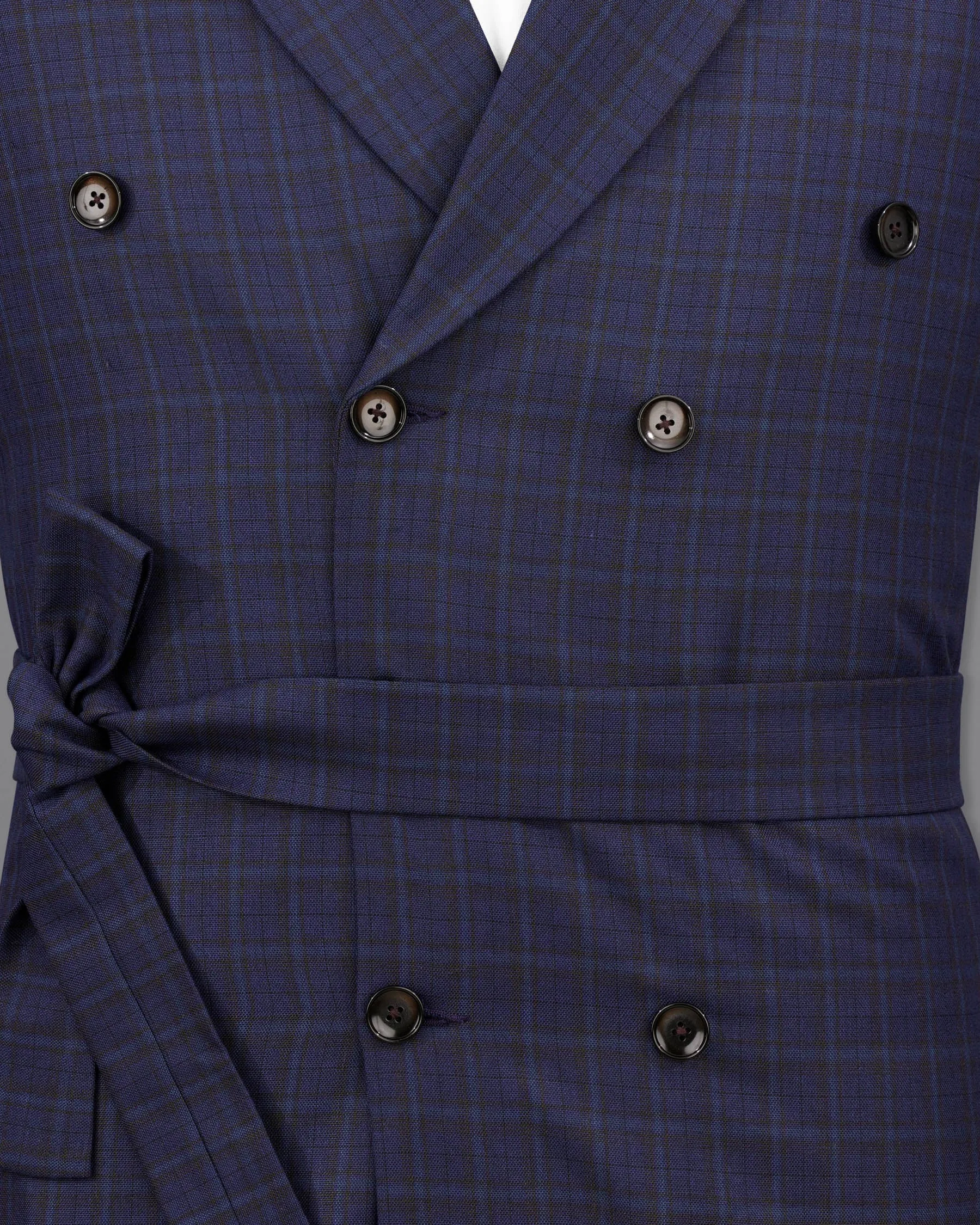 Martinique blue Subtle Checkered Double Breasted with Belt Closure Designer Overcoat with Pant sold by French Crown product image thumbnail 4