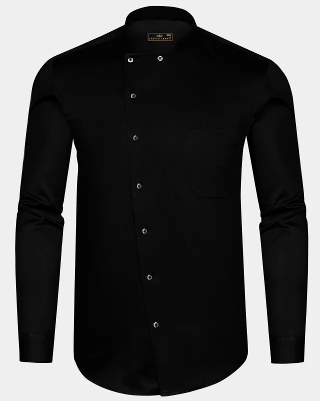 jade Black Cross Placket Bandhgala Super Soft Premium Cotton Shirt sold by French Crown