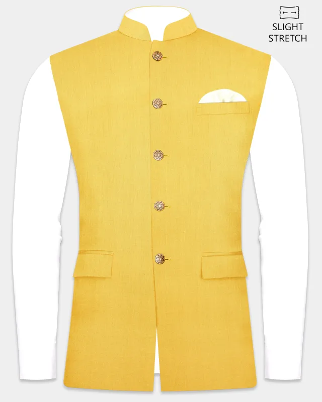 Saffron Elegance-Lemon Yellow Solid Wool Rich Slight Stretch Nehru Jacket sold by French Crown