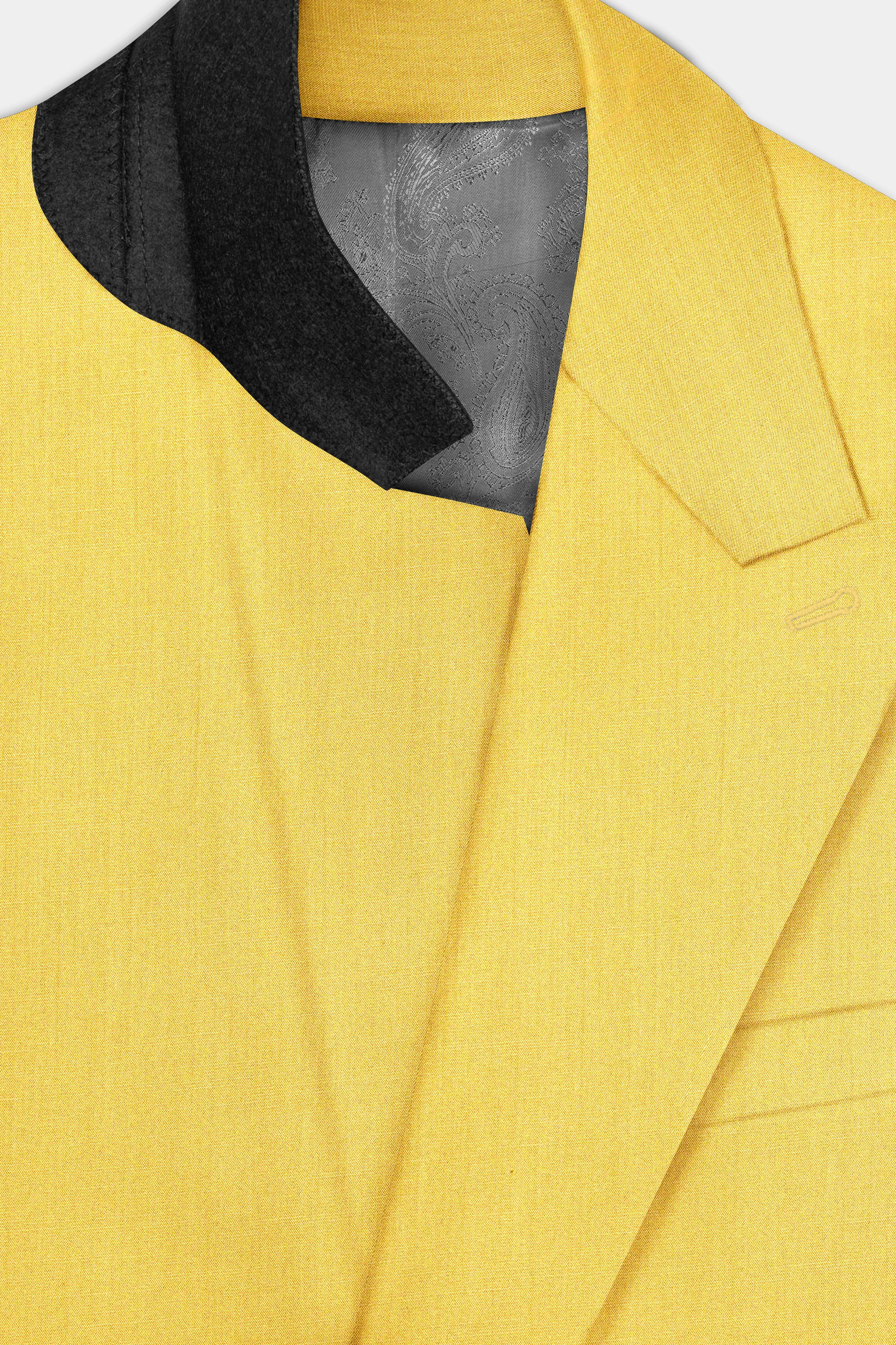 Saffron Elegance-Lemon Yellow Solid Wool Rich Double Breasted Slight Stretch Blazer sold by French Crown product image thumbnail 5