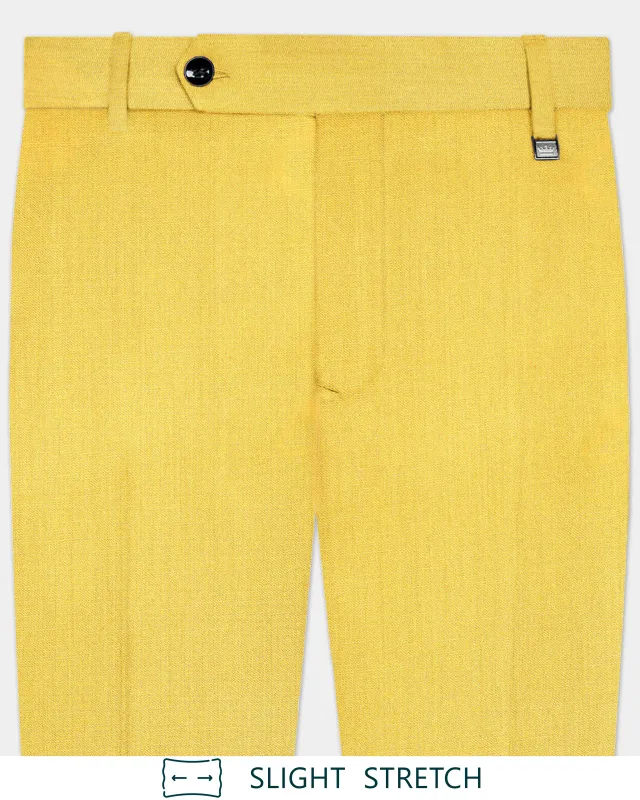 Saffron Elegance-Lemon Yellow Solid Wool Rich Slight Stretch Waistband Pant sold by French Crown