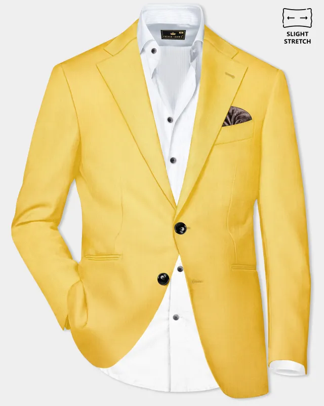 Saffron Elegance-Lemon Yellow Solid Wool Rich Single Breasted Slight Stretch Blazer sold by French Crown