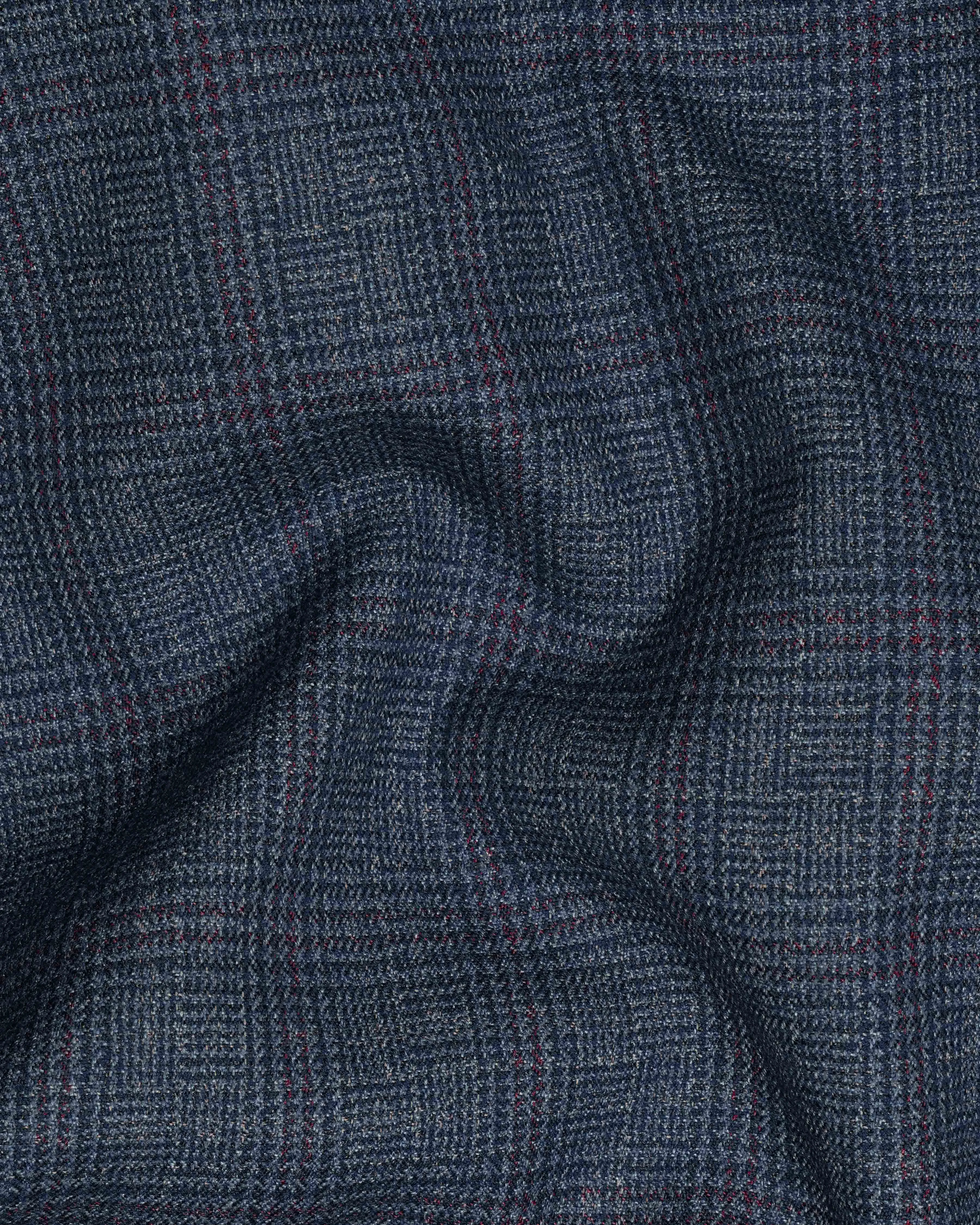 Bunting Blue Subtle Plaid Bandhgala Nehru Jacket sold by French Crown product image thumbnail 3