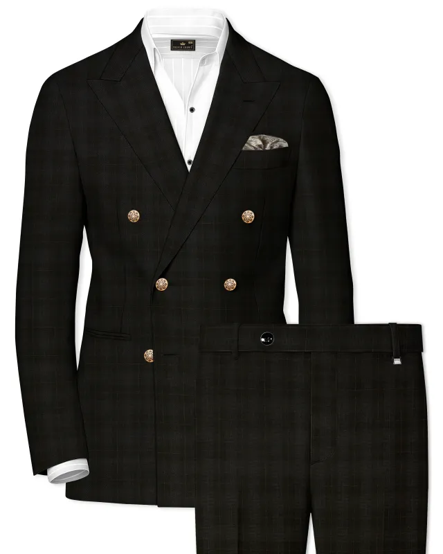 Onyx Black Subtle Plaid Wool rich Double Breasted Suit made by French Crown