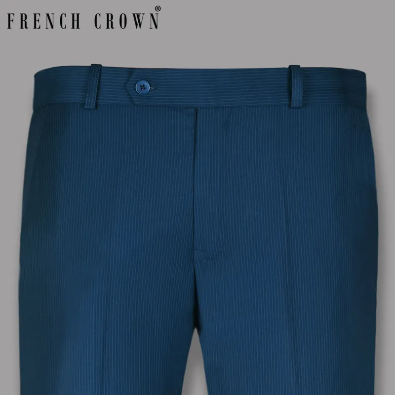Royal Blue Pinstriped wool-silk blend pant sold by French Crown